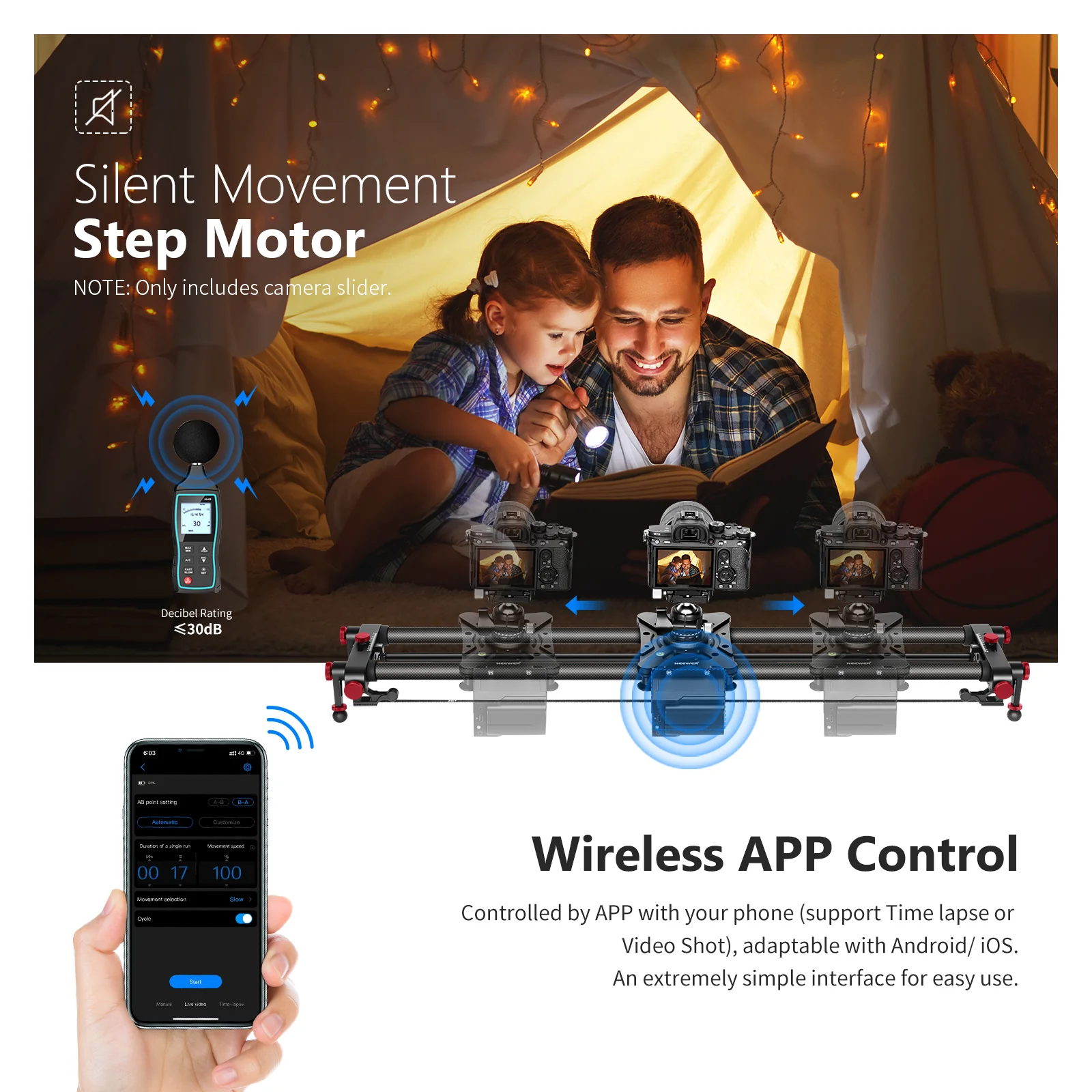 NEEWER ER1 Motorized Carbon Fiber Camera Slider Kit - Image 10