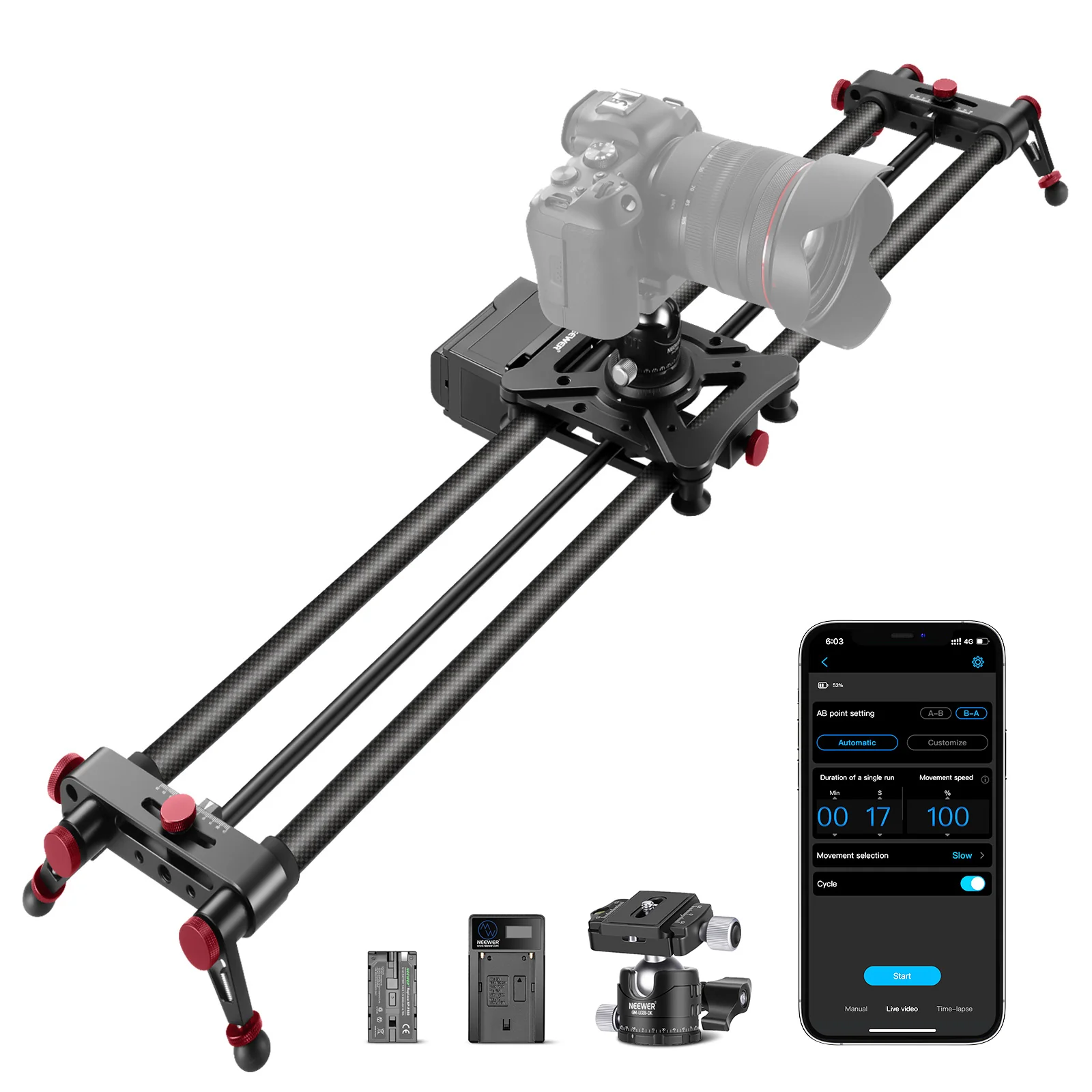 NEEWER ER1 Motorized Carbon Fiber Camera Slider Kit - Image 17