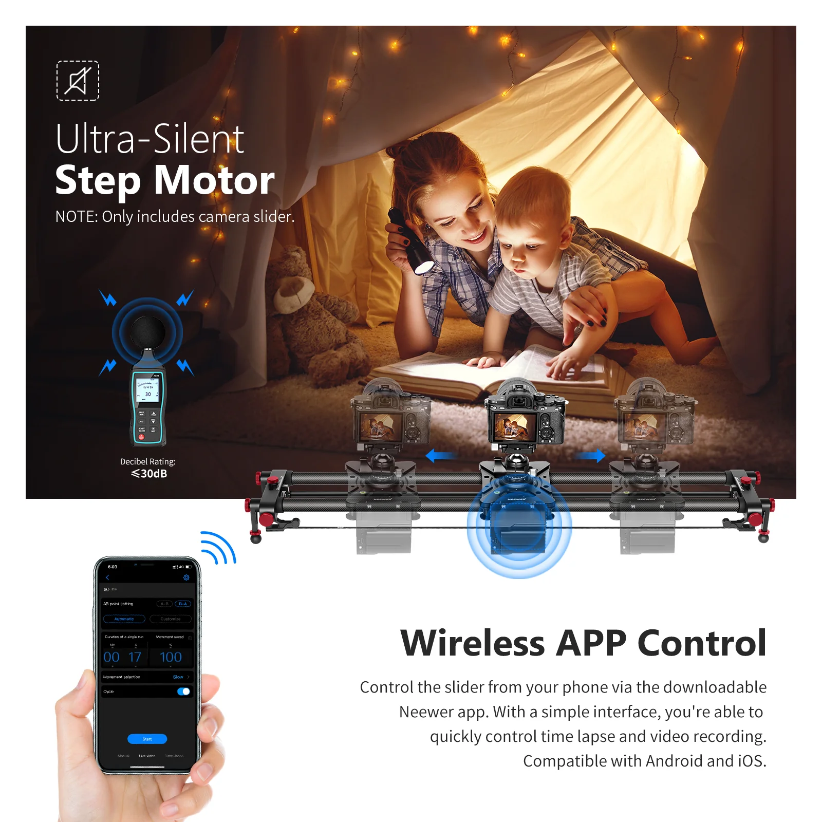 NEEWER ER1 Motorized Carbon Fiber Camera Slider Kit - Image 18