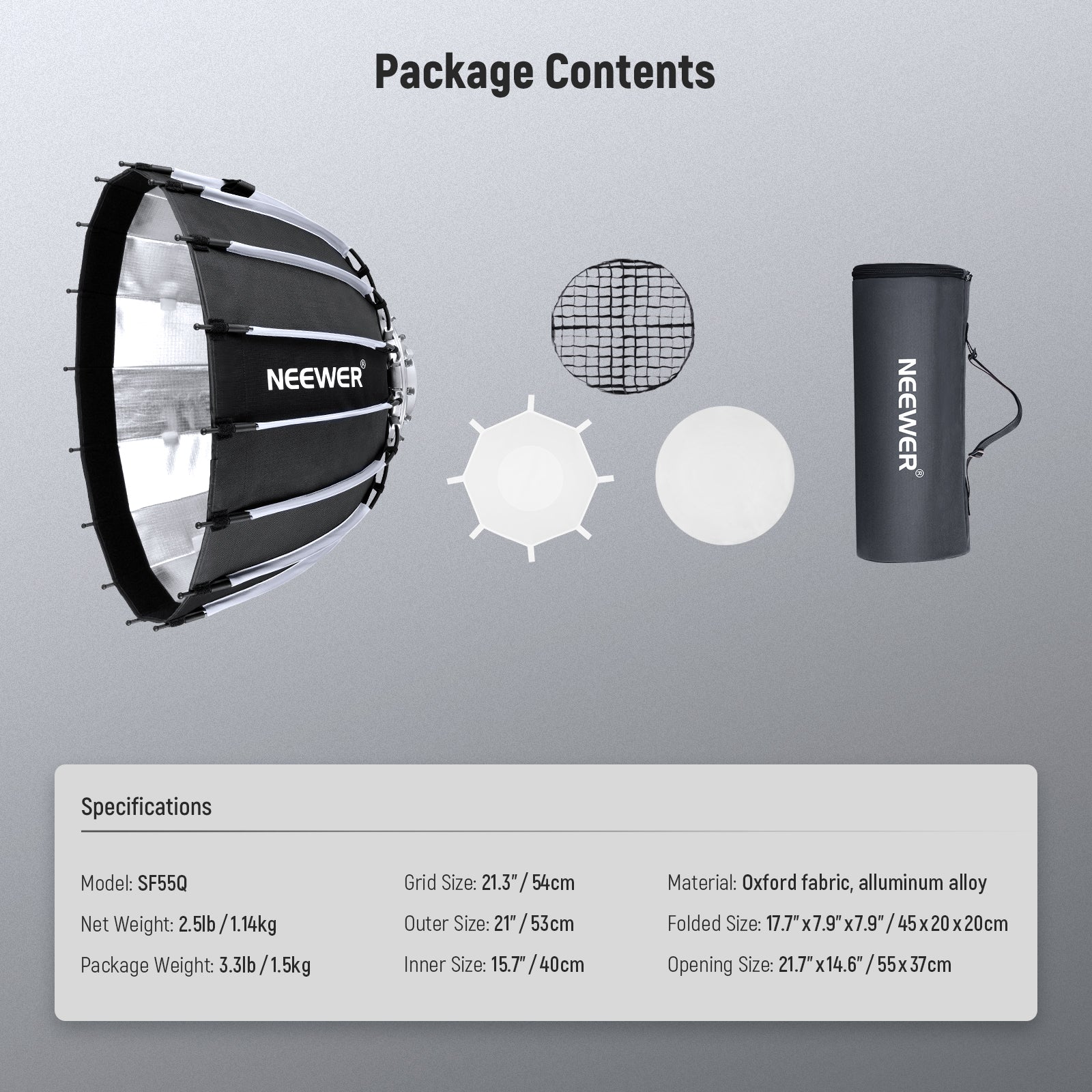 NEEWER 55cm/65cm/85cm/120cm Parabolic Quick Release Softbox - Image 8