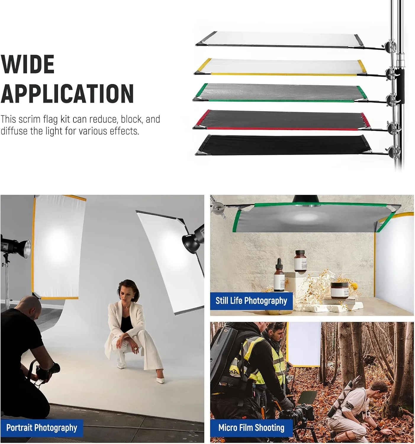 NEEWER 5 in 1 Photography Foldable Scrim Flag Kit with Bag - Image 15