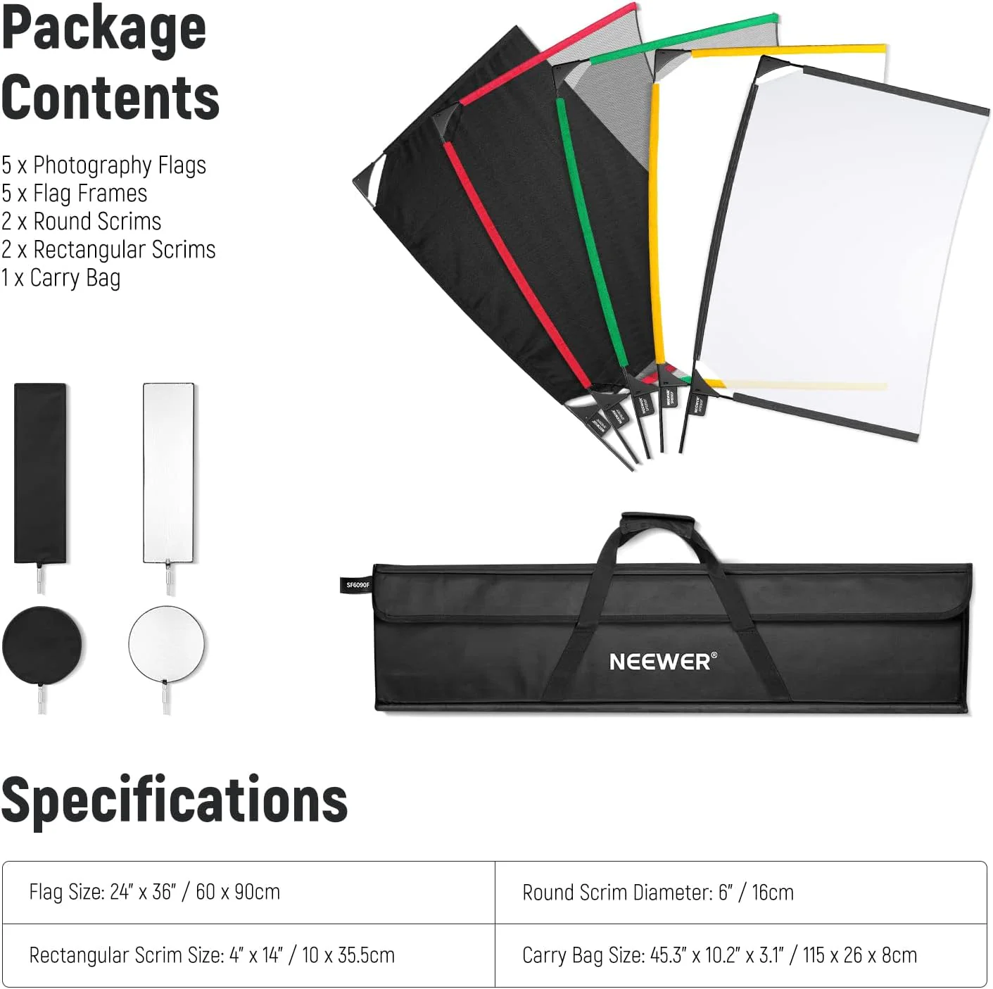 NEEWER 5 in 1 Photography Foldable Scrim Flag Kit with Bag - Image 18