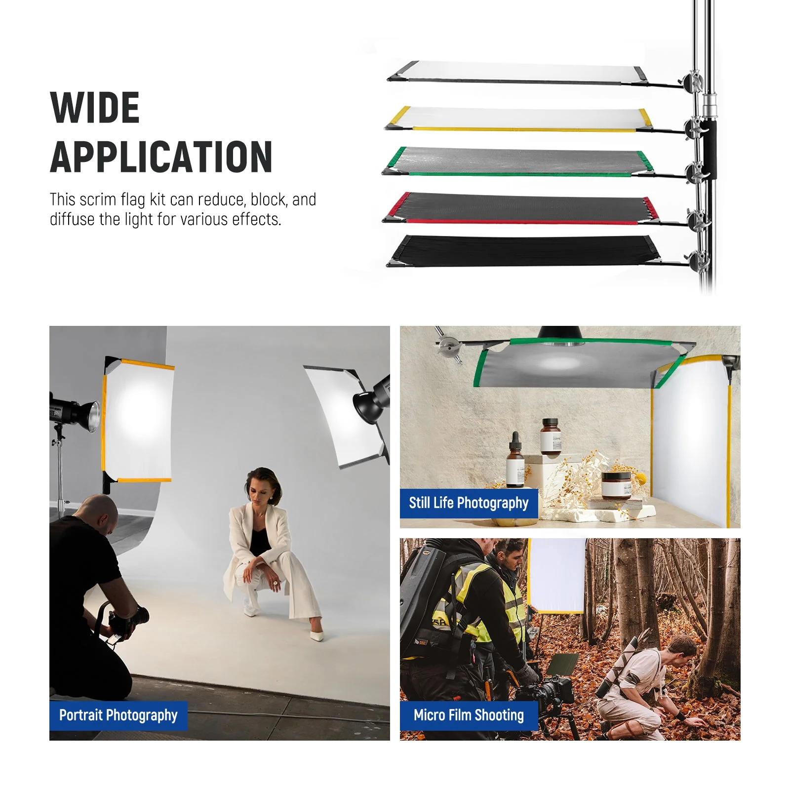 NEEWER 5 in 1 Photography Foldable Scrim Flag Kit with Bag - Image 6