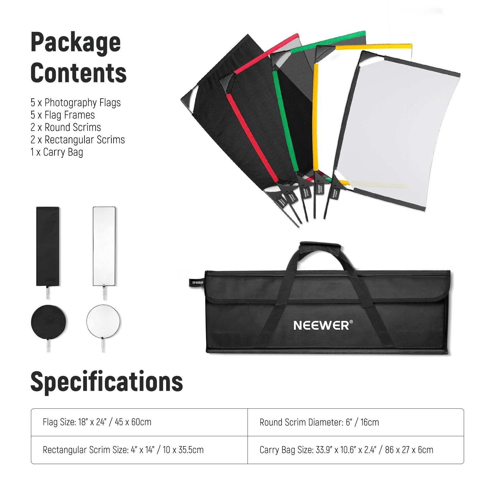 NEEWER 5 in 1 Photography Foldable Scrim Flag Kit with Bag - Image 9