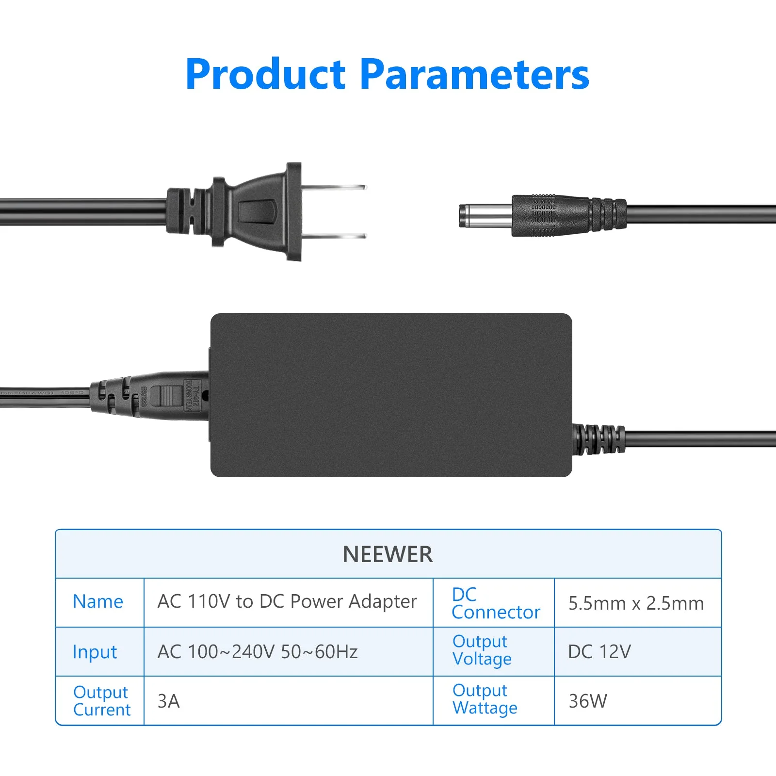 NEEWER 3A 36W AC 100-240V to DC 12V Power Supply for 480 Lights - Image 4