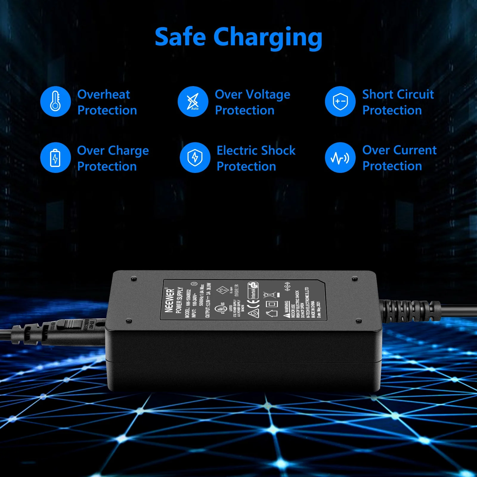 NEEWER 3A 36W AC 100-240V to DC 12V Power Supply for 480 Lights - Image 5