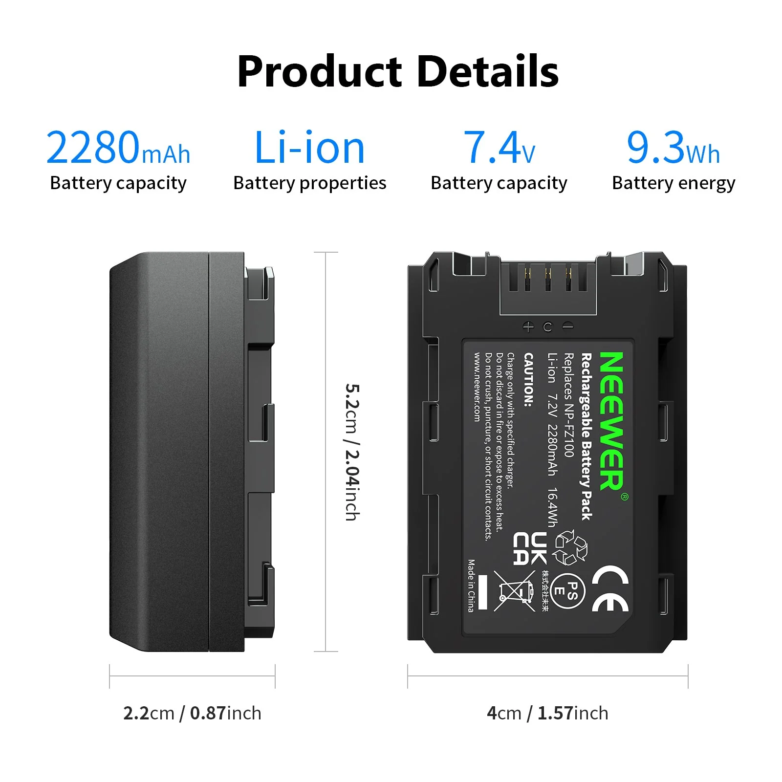 NEEWER NP-FZ100 2280mAh Sony Replacement Battery - Image 7