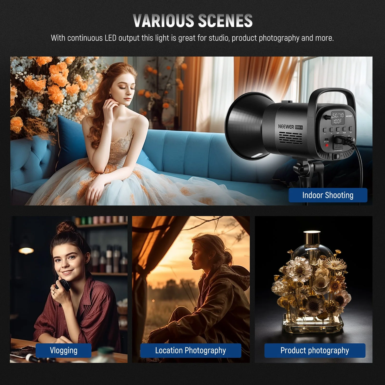 NEEWER CB60B 70W Bi-Color COB LED Video Light - Image 5