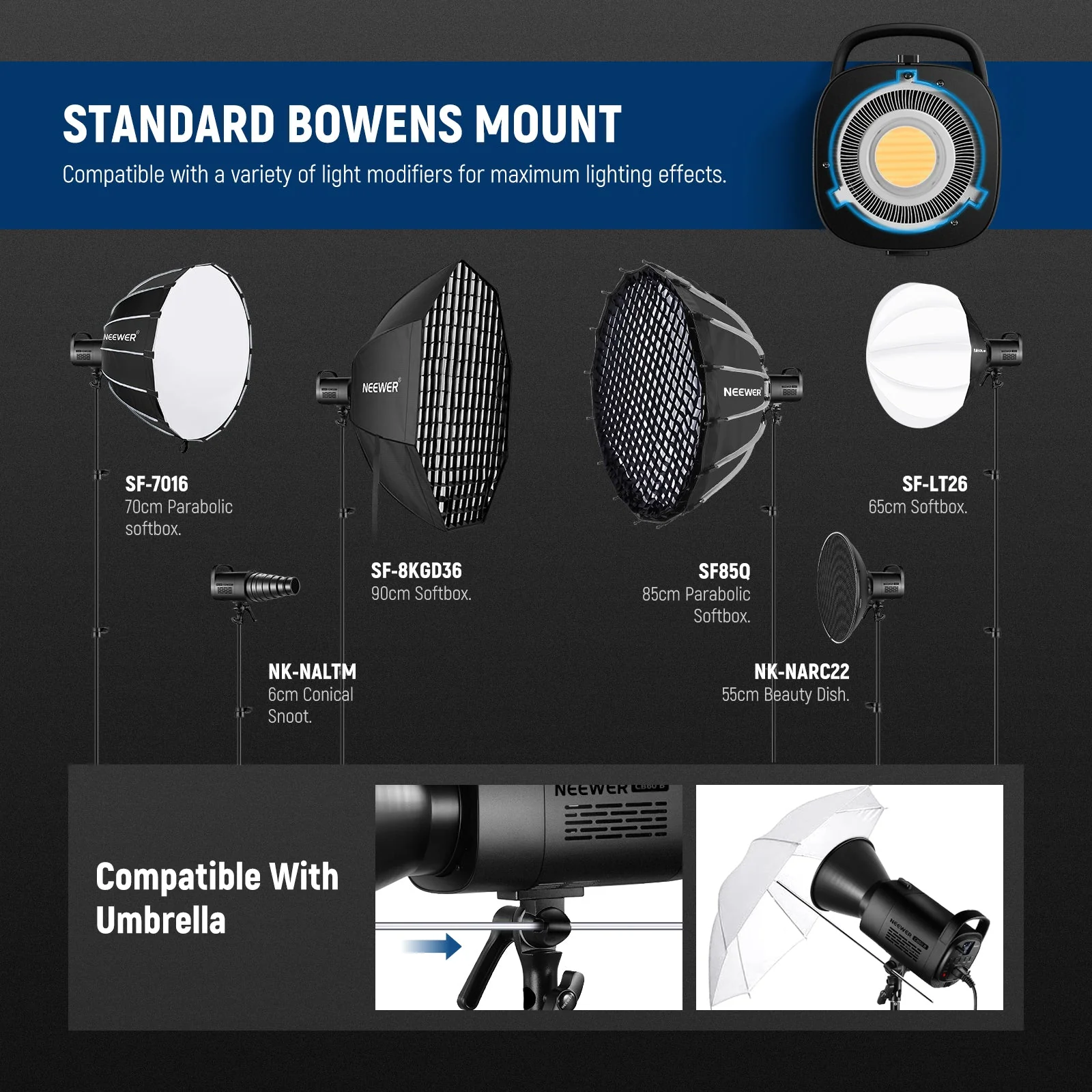 NEEWER CB60B 70W Bi-Color COB LED Video Light - Image 6