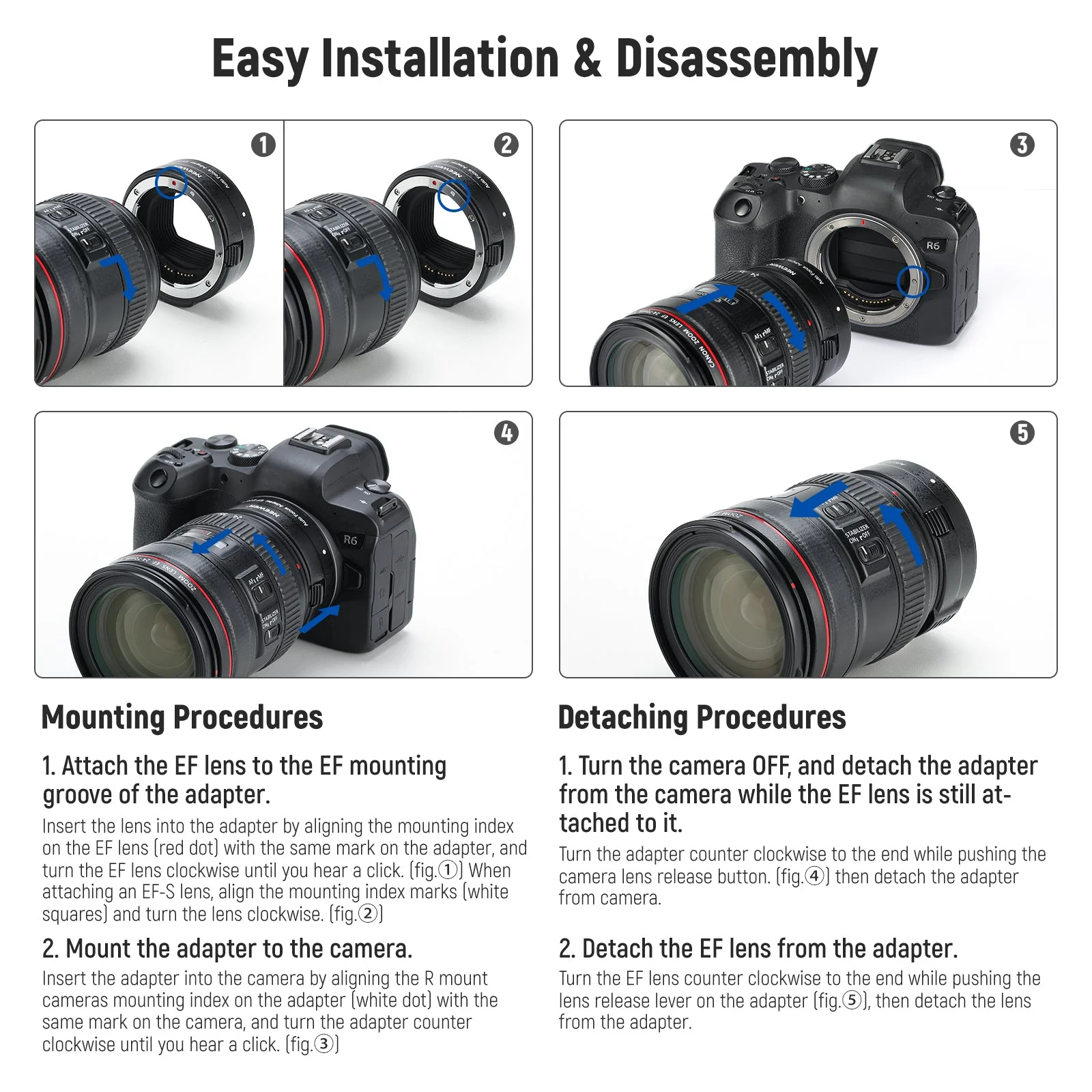 NEEWER EF/EF-S Lens to EOS R Lens Mount Adapter Autofocus Converter Ring - Image 6