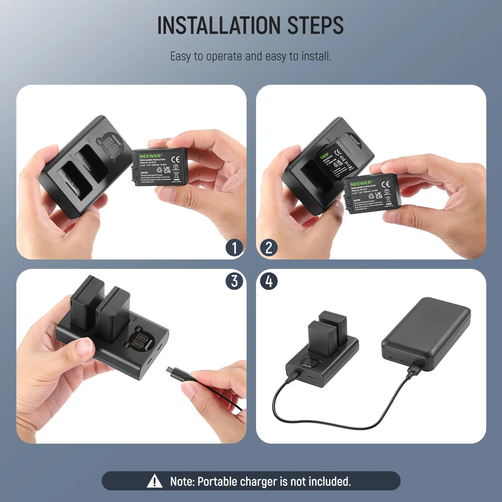 NEEWER EN-EL25 Replacement Battery and LCD USB Dual Charger for Nikon - Image 7