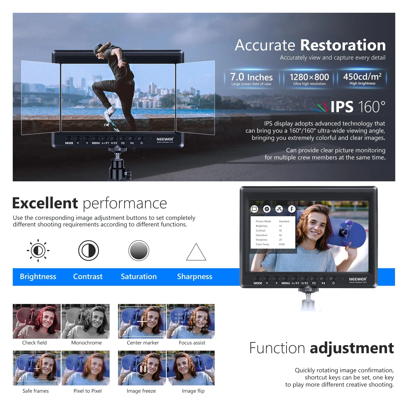 NEEWER F100 7 Inch HD Camera Field Monitor Kit With Battery & Charger - Image 3