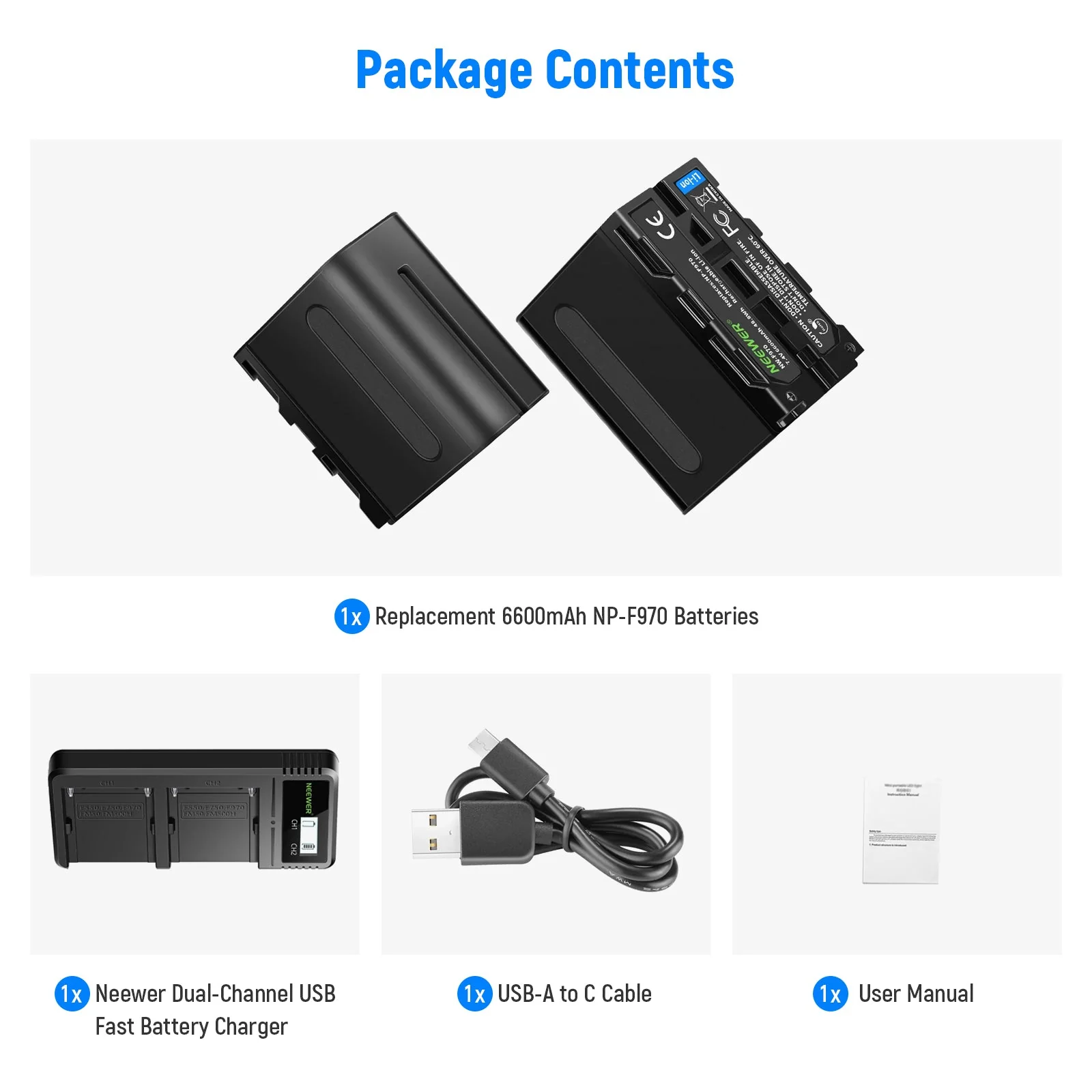 NEEWER 2-Pack Sony NP-F970 Replacement Battery Charger Set - Image 8