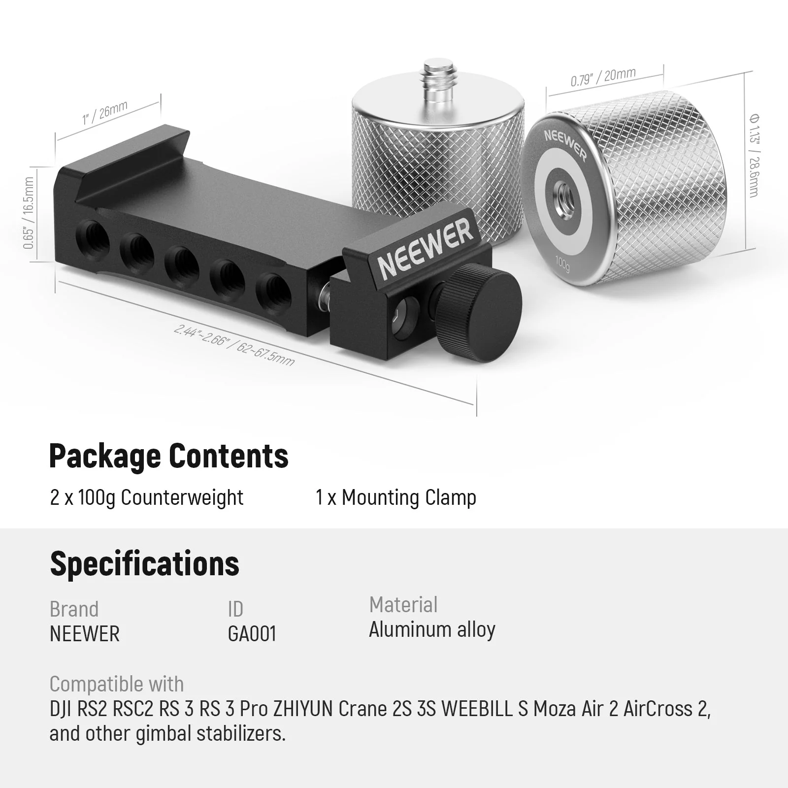 NEEWER Gimbal Counterweights and Clamp Kit Compatible with DJI ZHIYUN - Image 8