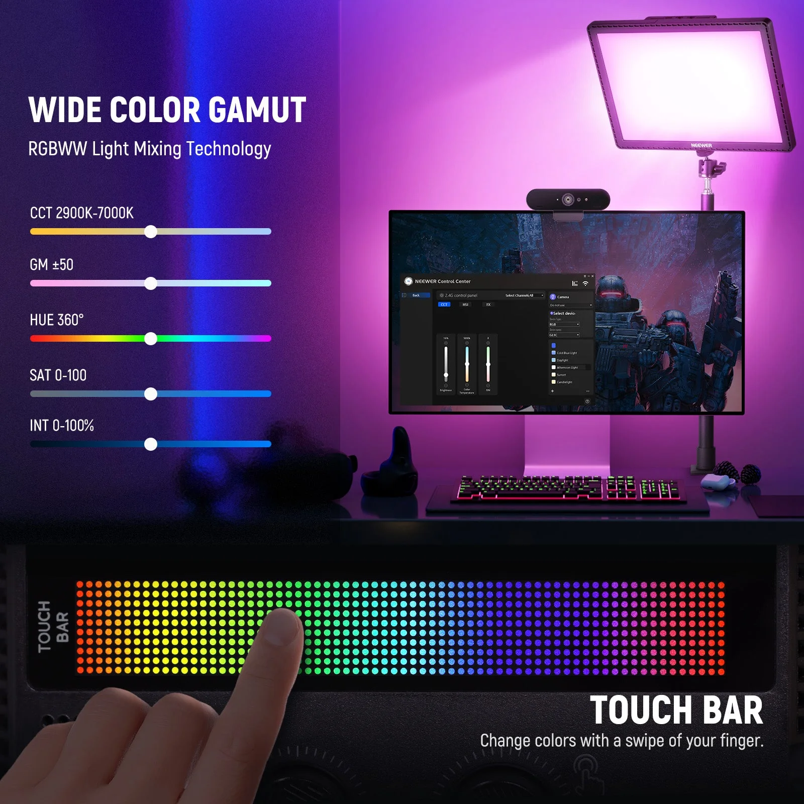 NEEWER GL1C 15.5" RGB Key Light Streaming Light Compatible with Elgato - Image 4