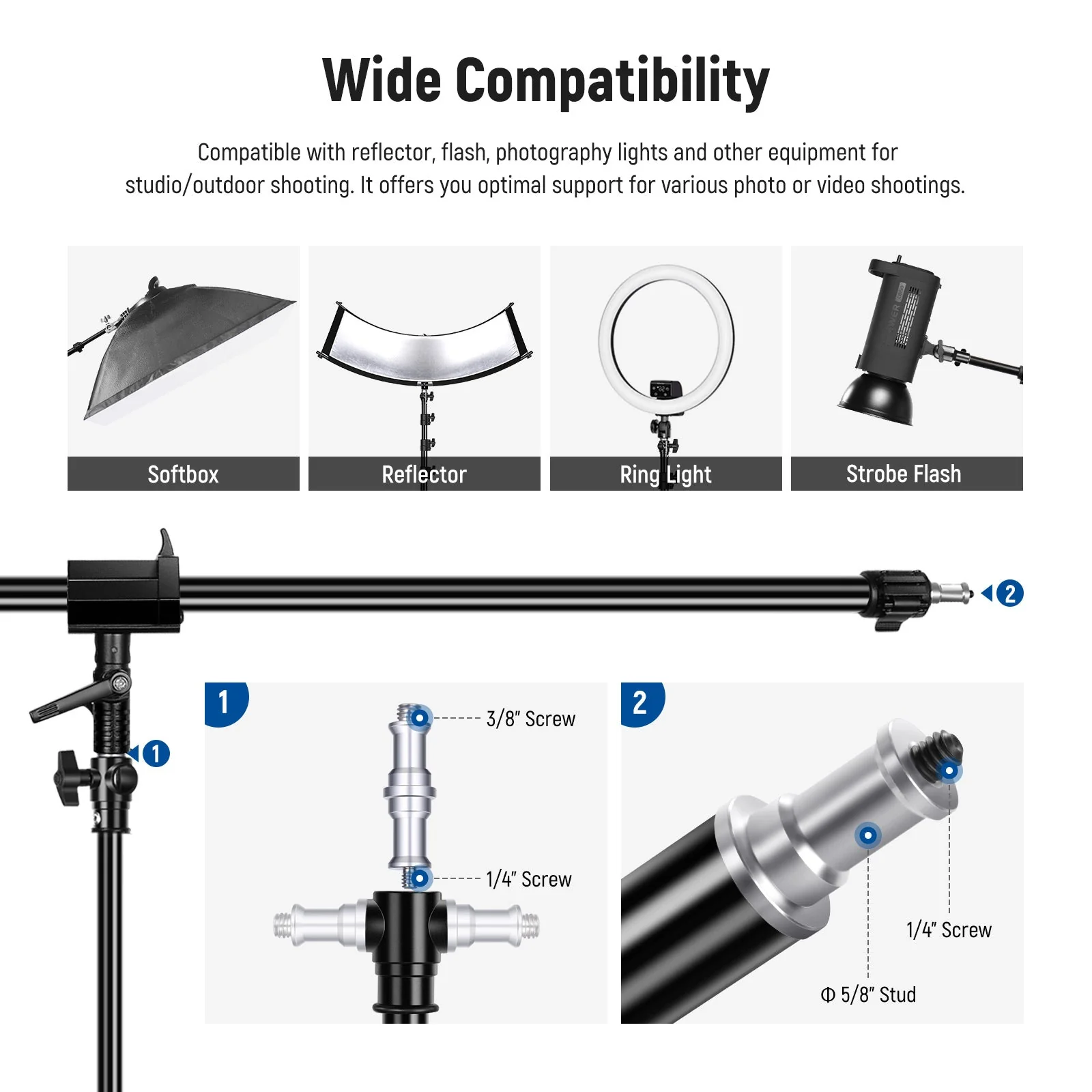 NEEWER 300cm Air Cushioned Light Stand With Boom Arm & Counterweight - Image 4