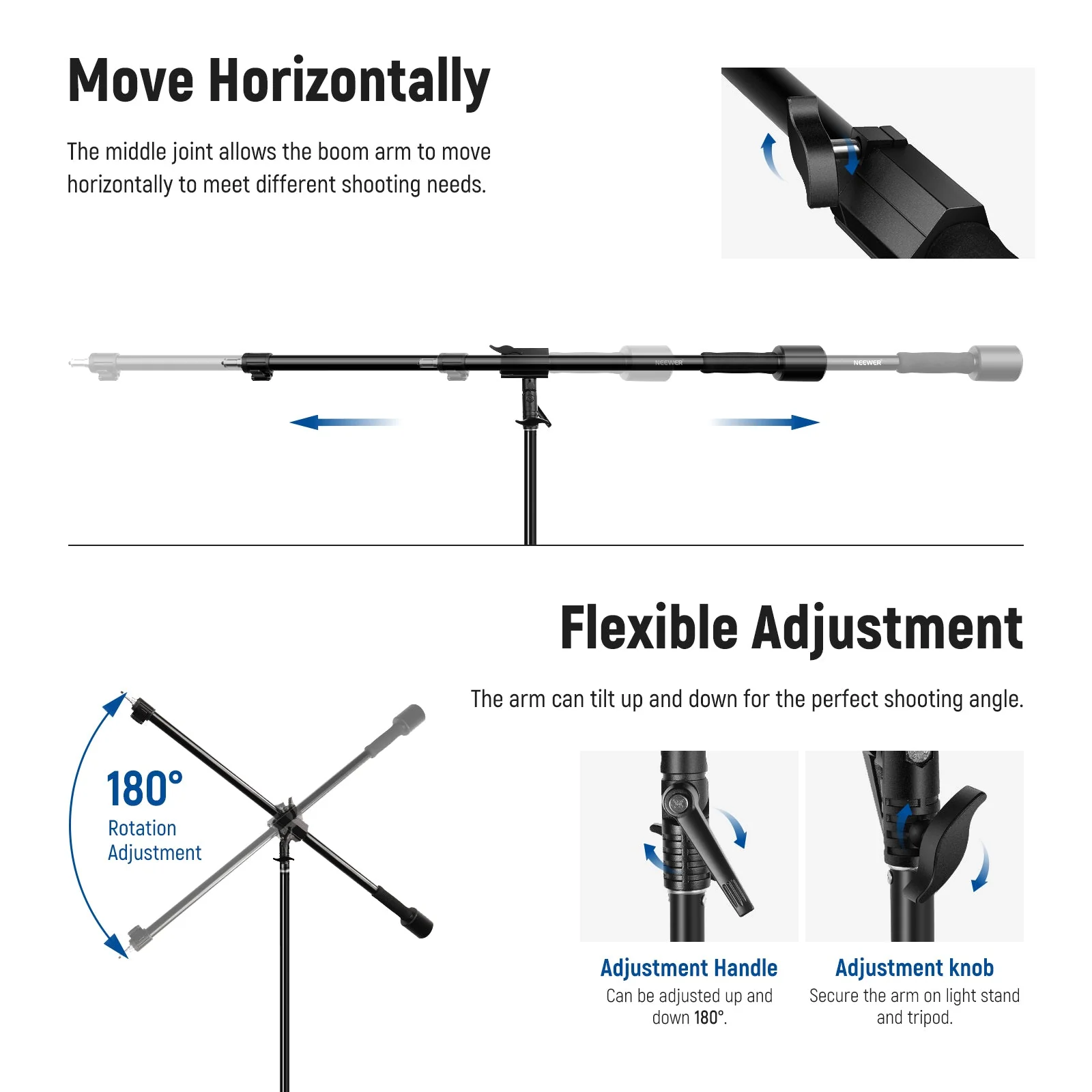 NEEWER 300cm Air Cushioned Light Stand With Boom Arm & Counterweight - Image 7