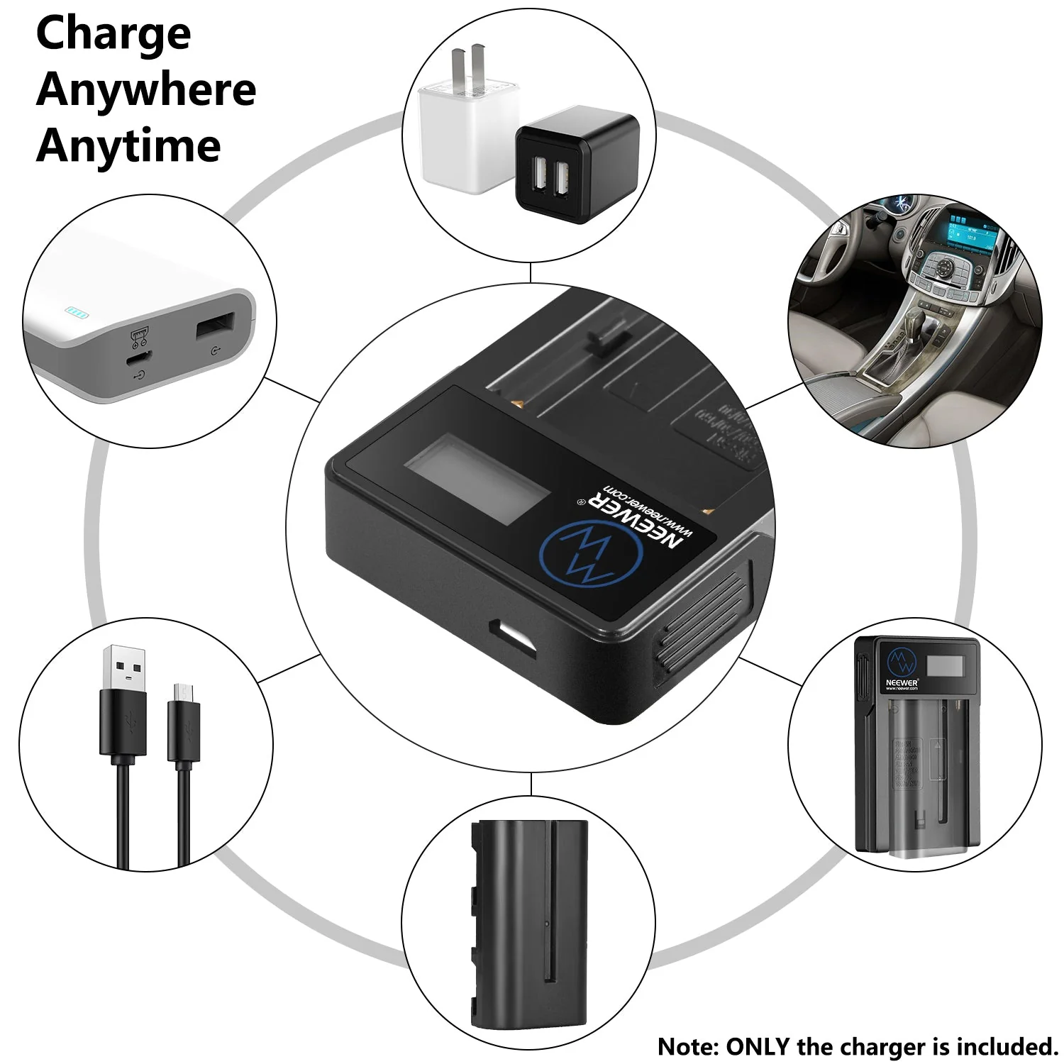 NEEWER Sony NP-F550/F750/F960/F970 Replacement USB Battery Charger - Image 7