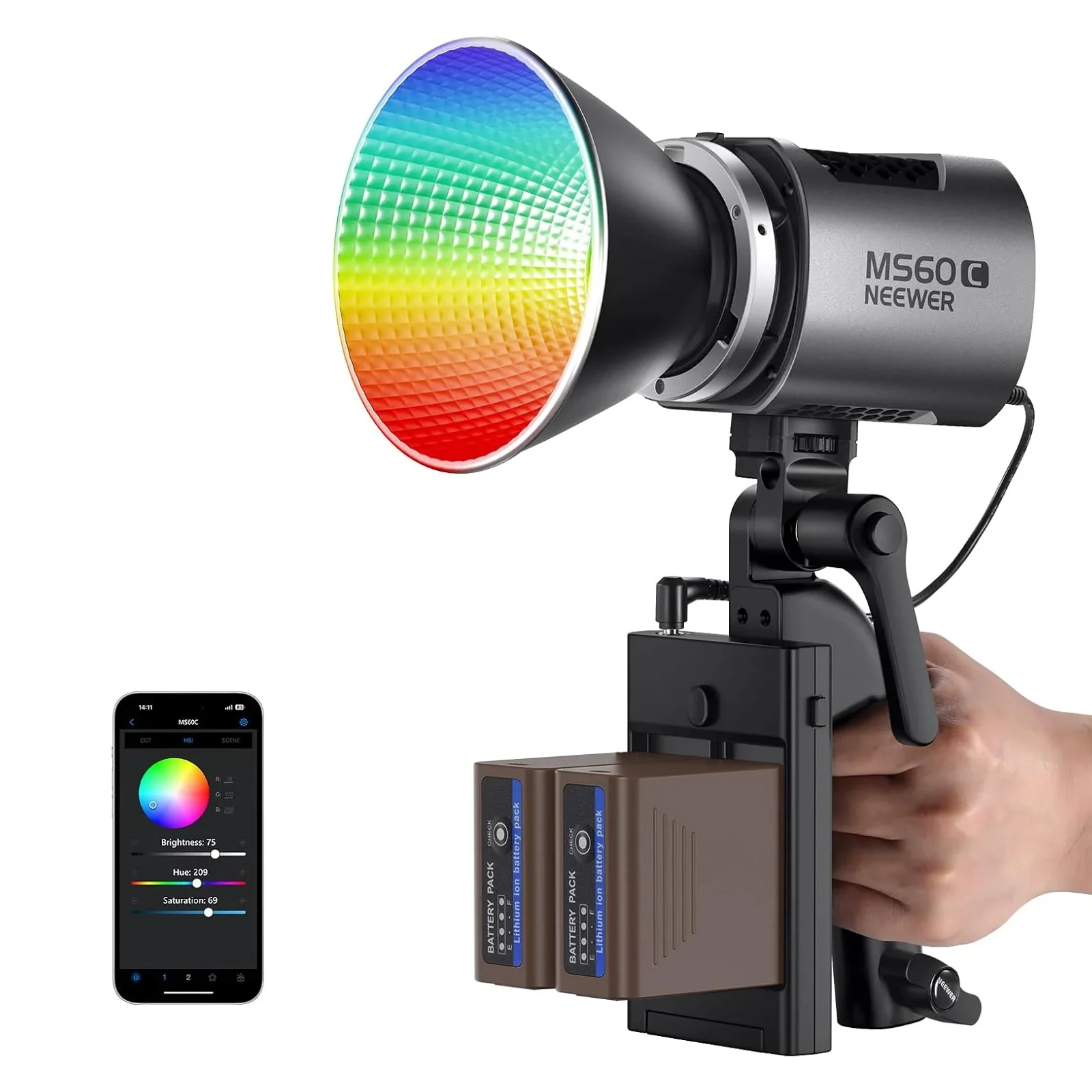 NEEWER MS60C 65W RGBWW Portable LED Video Light Handheld Spotlight - Image 10