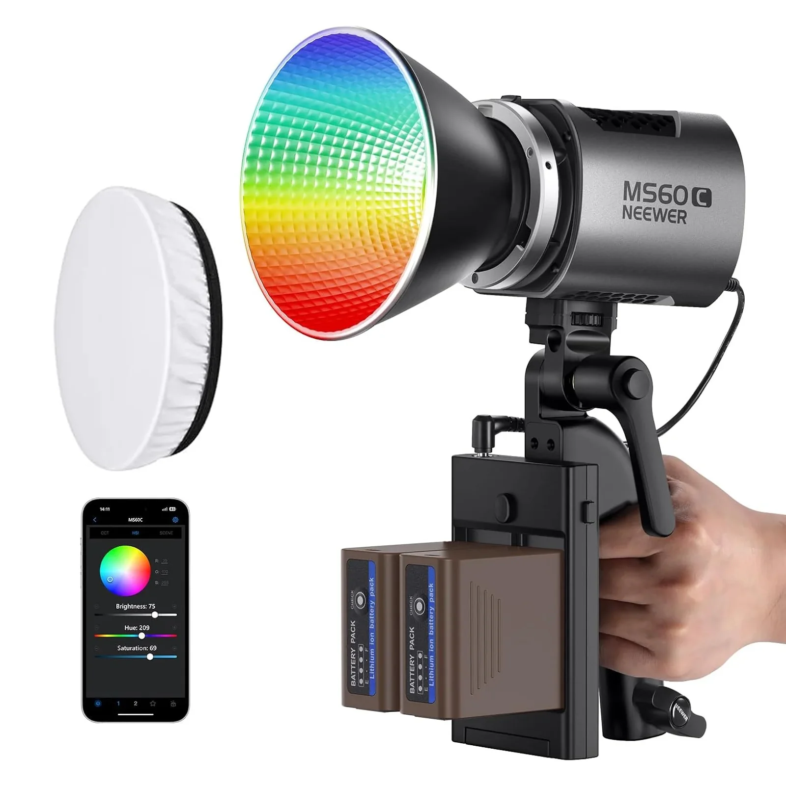 NEEWER MS60C 65W RGBWW Portable LED Video Light Handheld Spotlight - Image 12