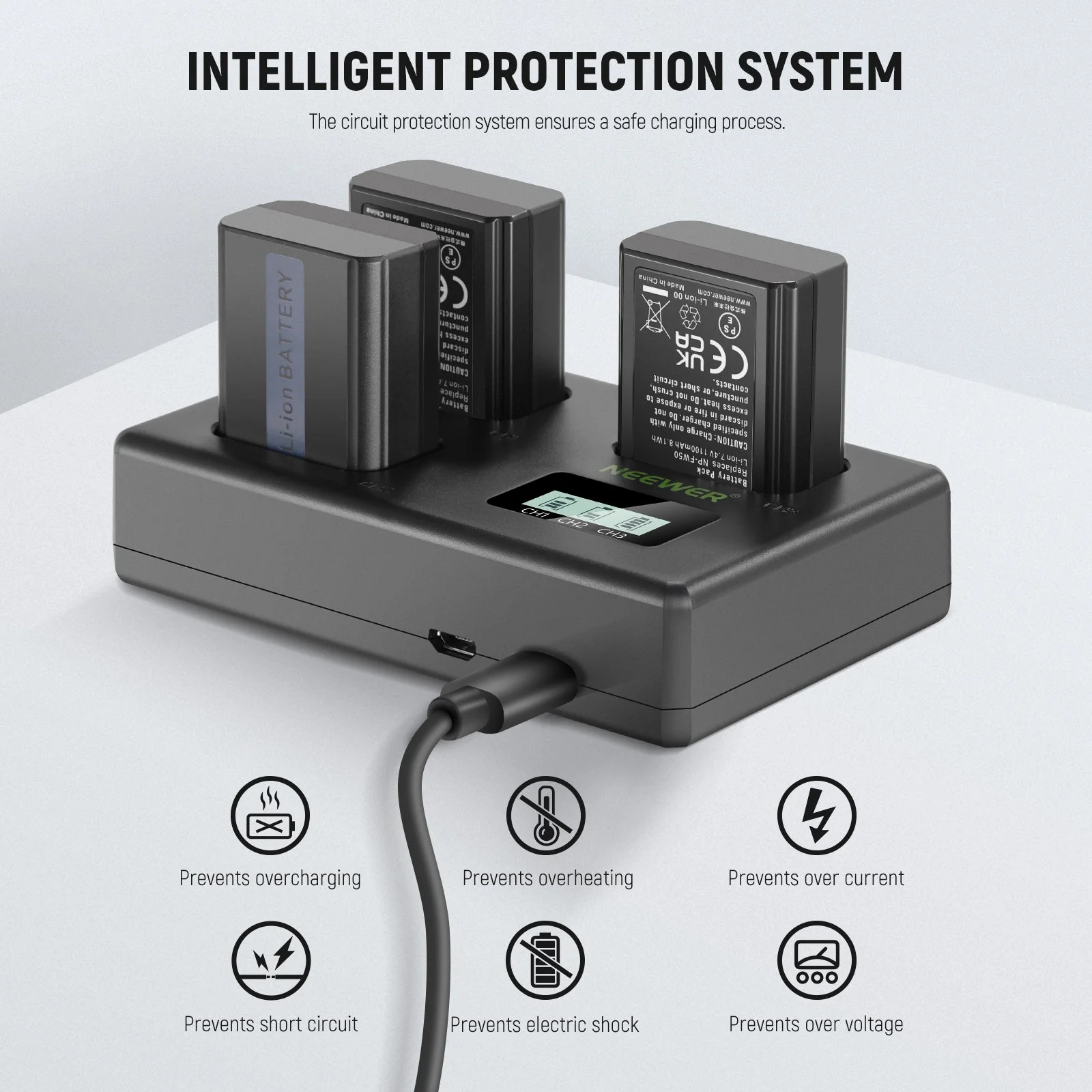 NEEWER 3 Pack Replacement Battery and Charger Set for Sony NP-FW50 - Image 3