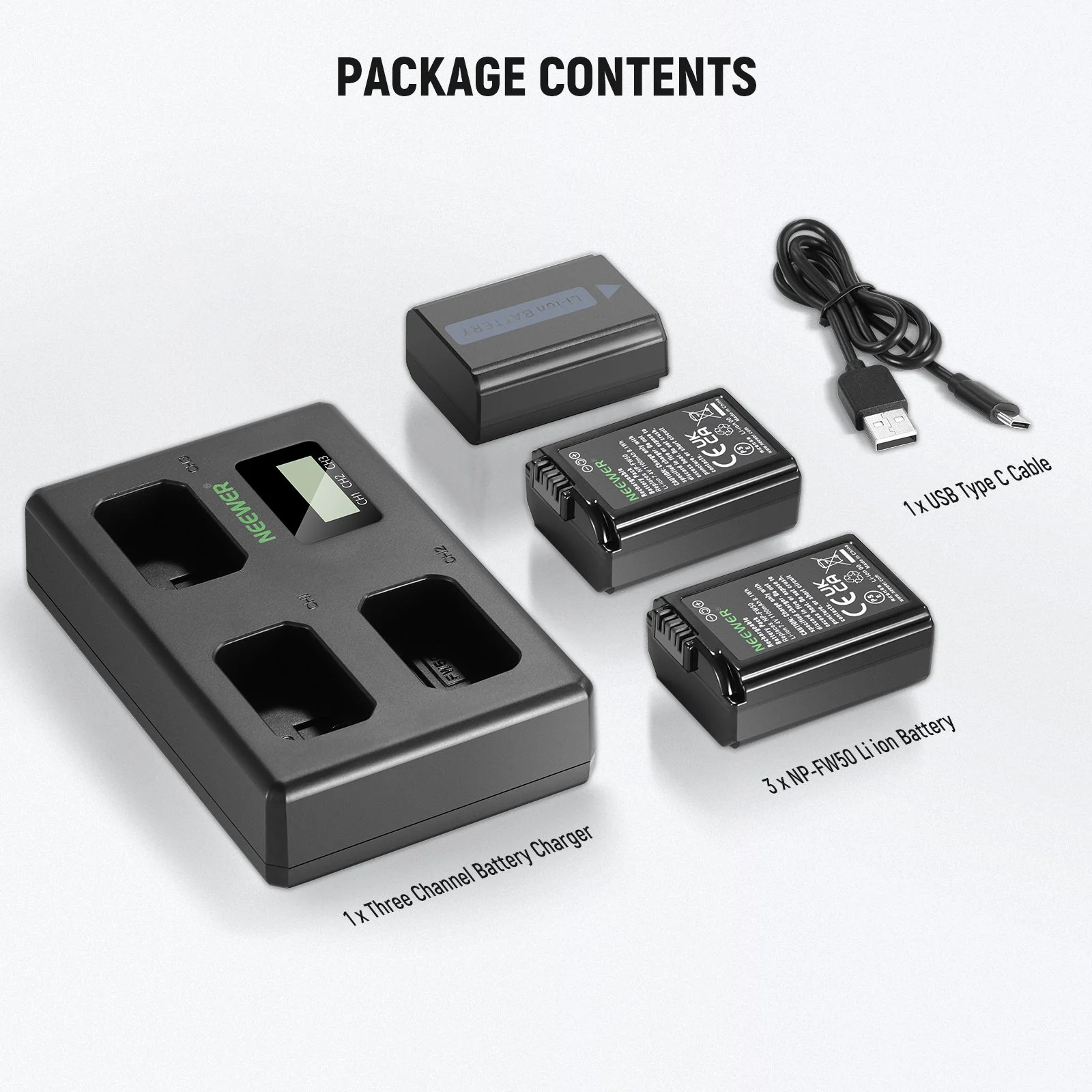 NEEWER 3 Pack Replacement Battery and Charger Set for Sony NP-FW50 - Image 8