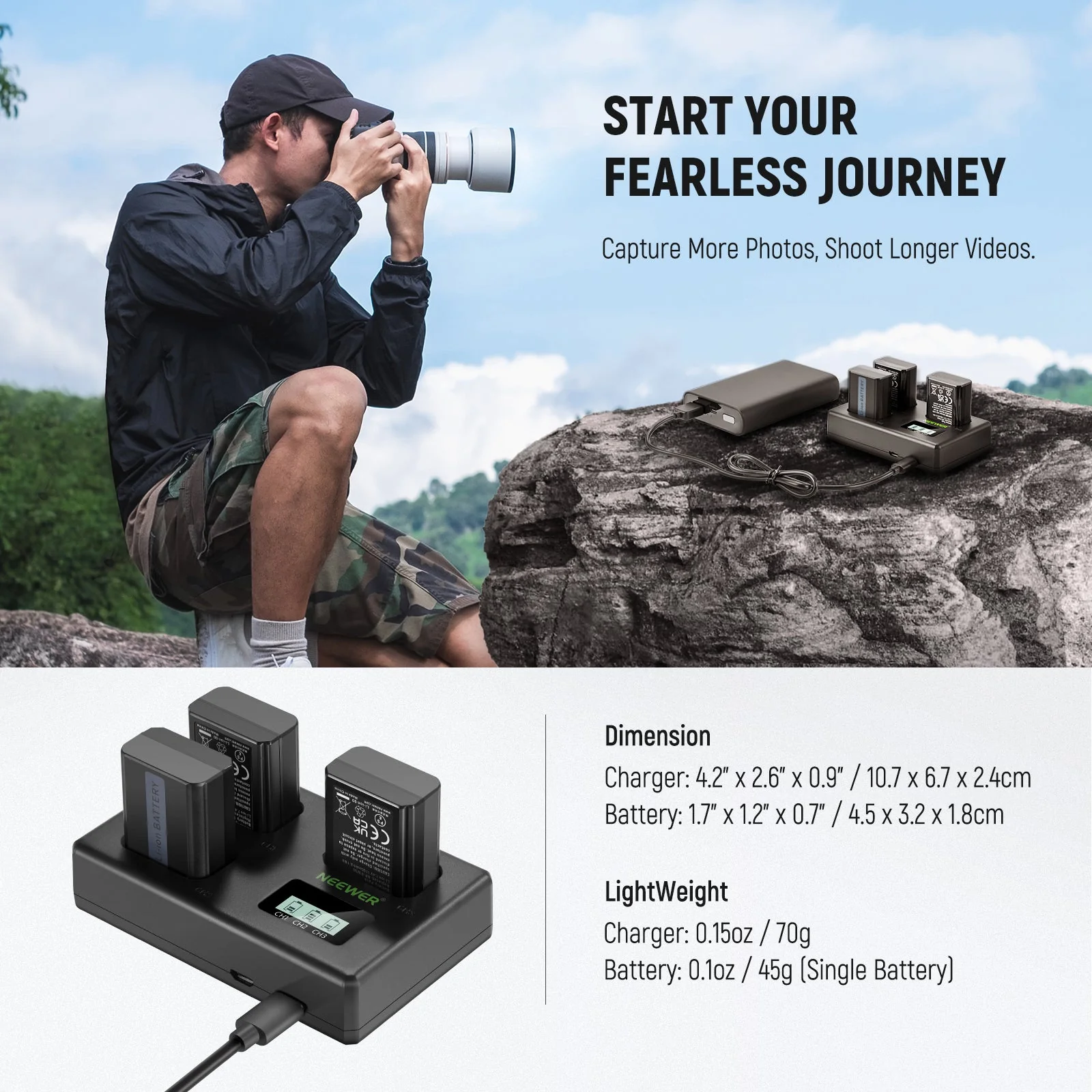 NEEWER 3 Pack Replacement Battery and Charger Set for Sony NP-FW50 - Image 9