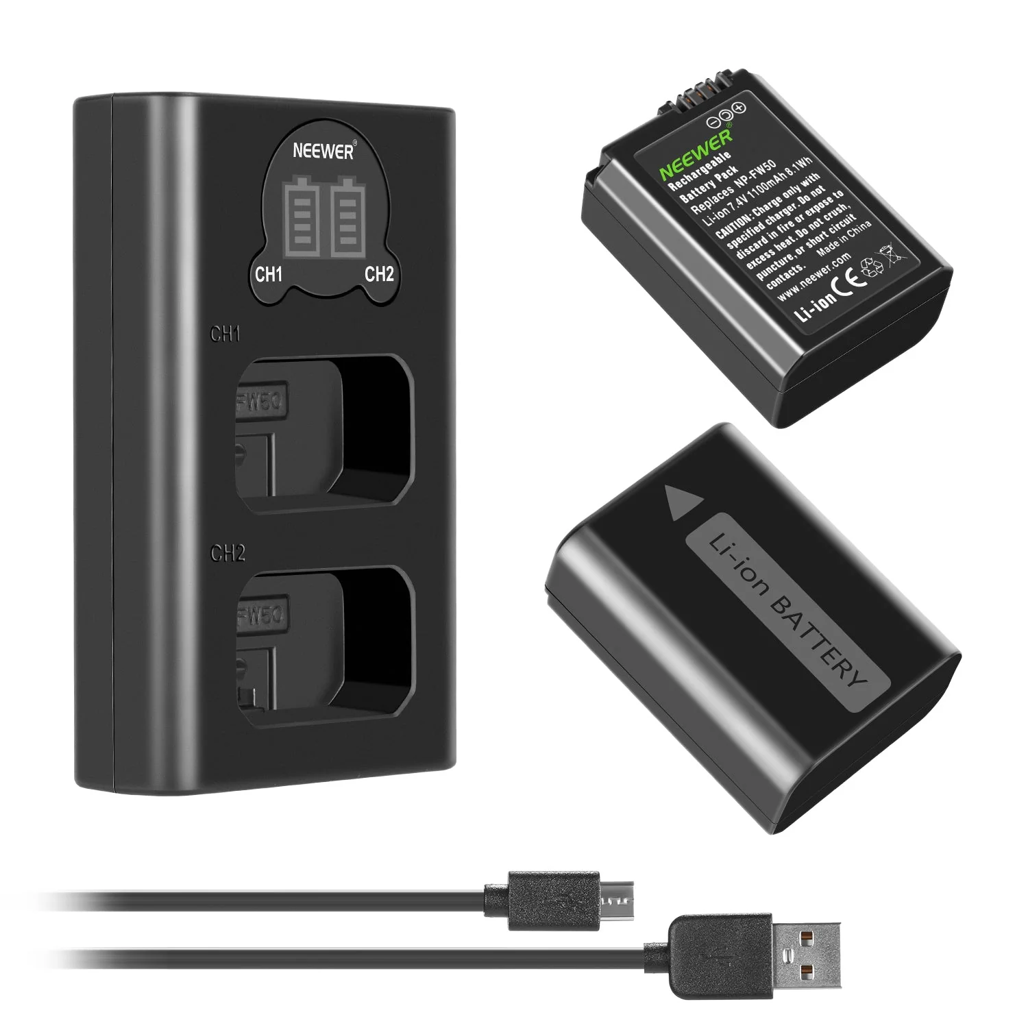 NEEWER 2-Pack NP-FW50 Sony Replacement Battery Charger Set - Image 8