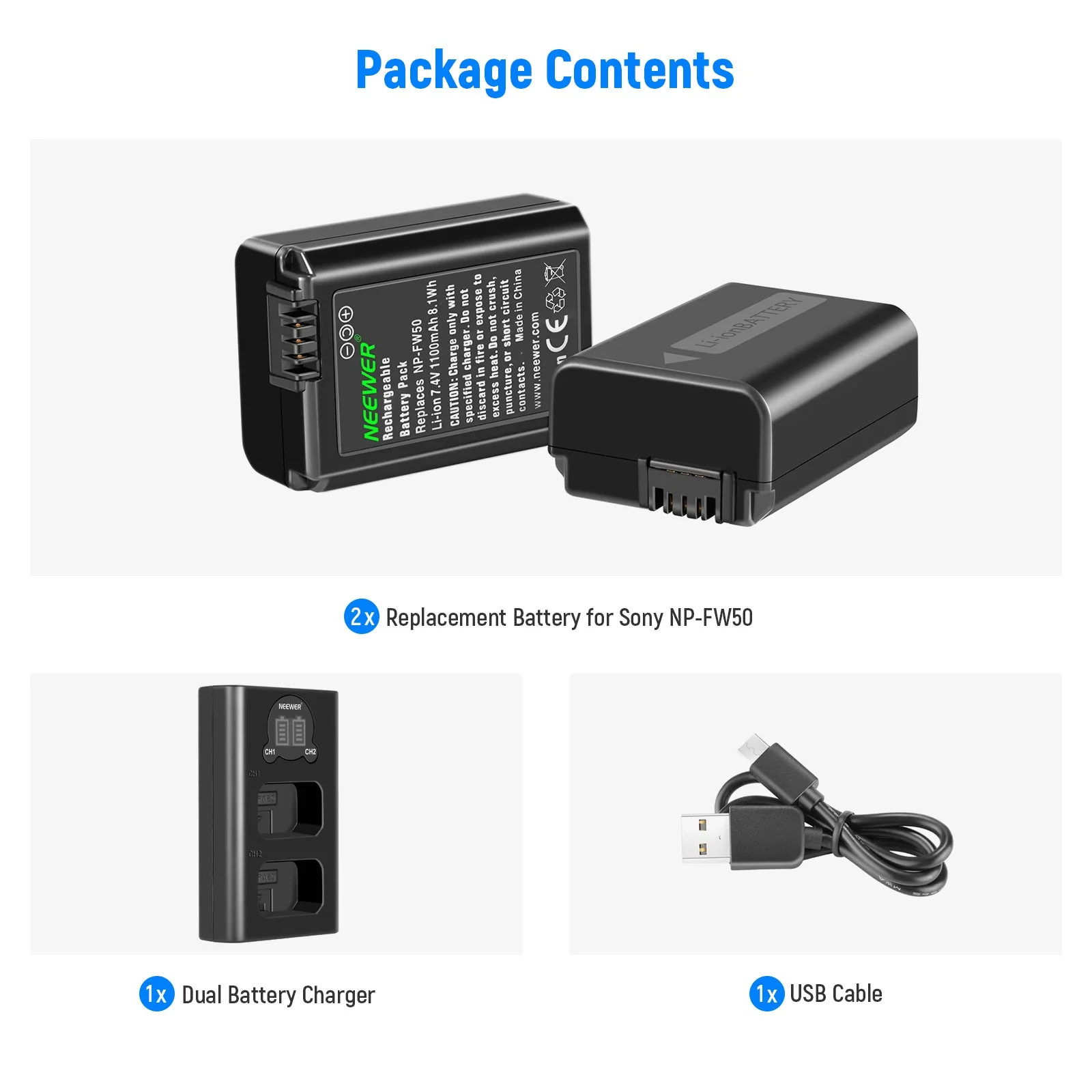 NEEWER 2-Pack NP-FW50 Sony Replacement Battery Charger Set - Image 9