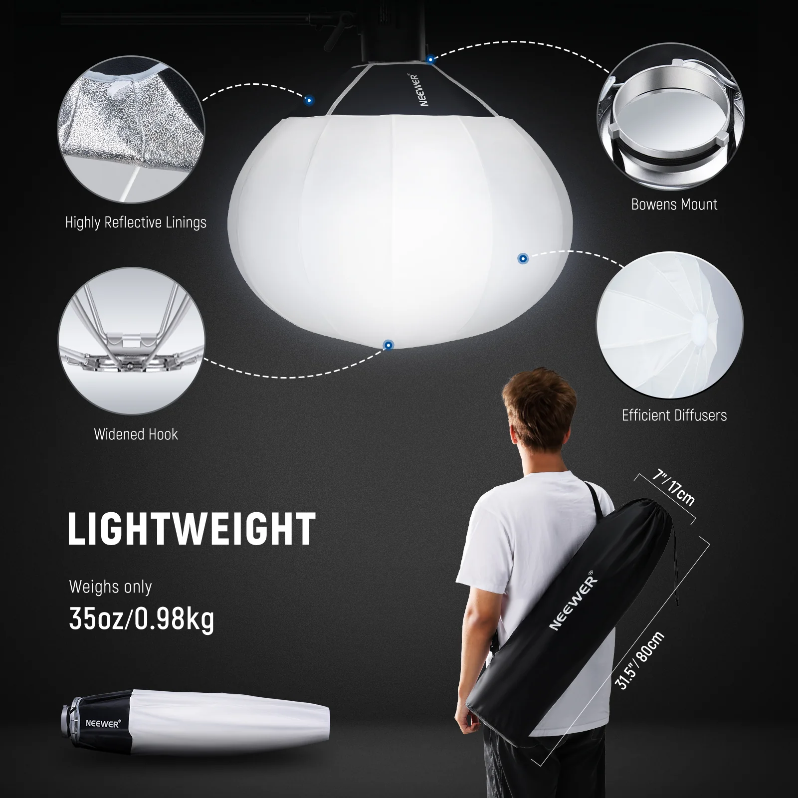 NEEWER NS20L 50cm/65cm/85cm Lantern Softbox One Step Quick Release - Image 14