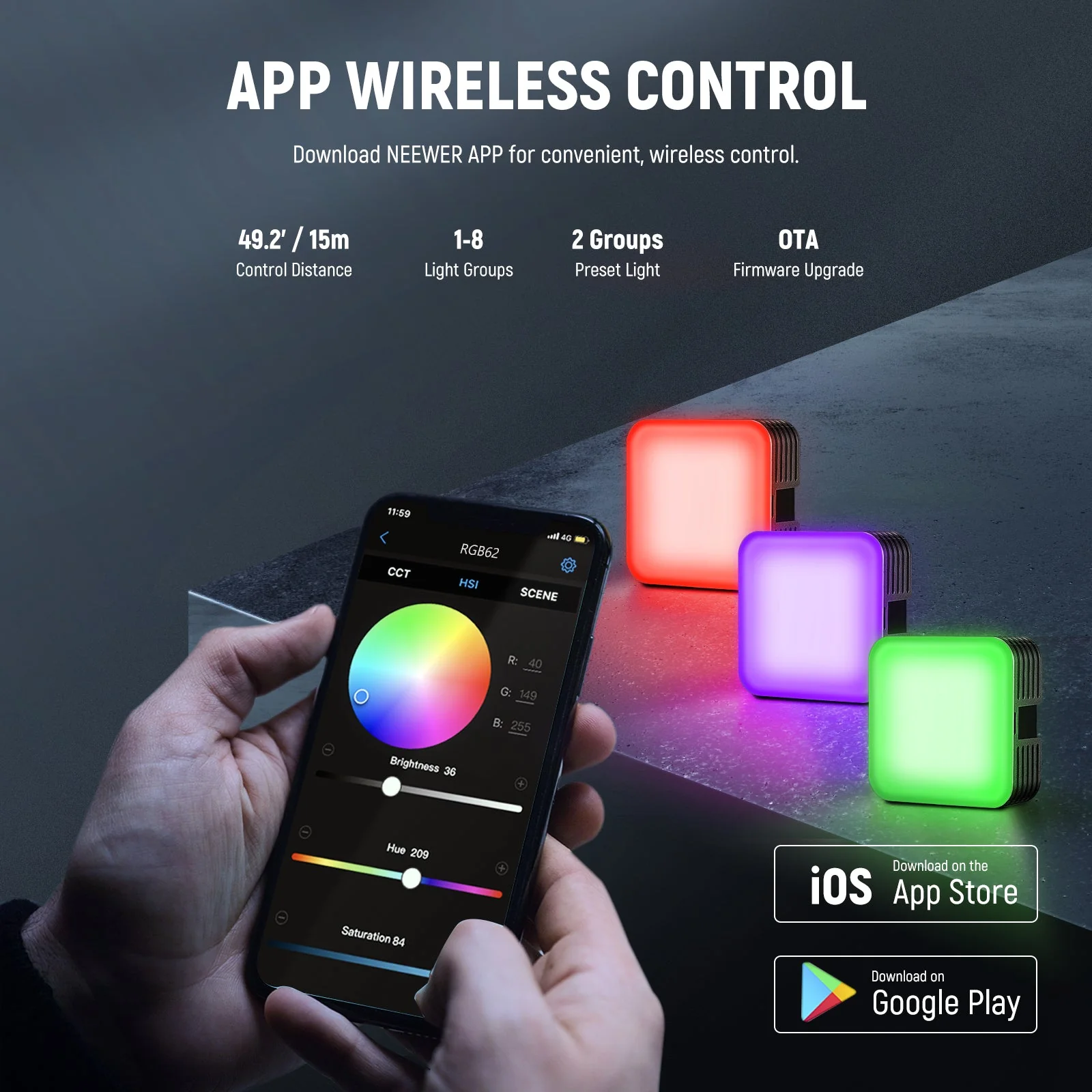 NEEWER RGB62 App Control Magnetic RGB Video Light - Image 4