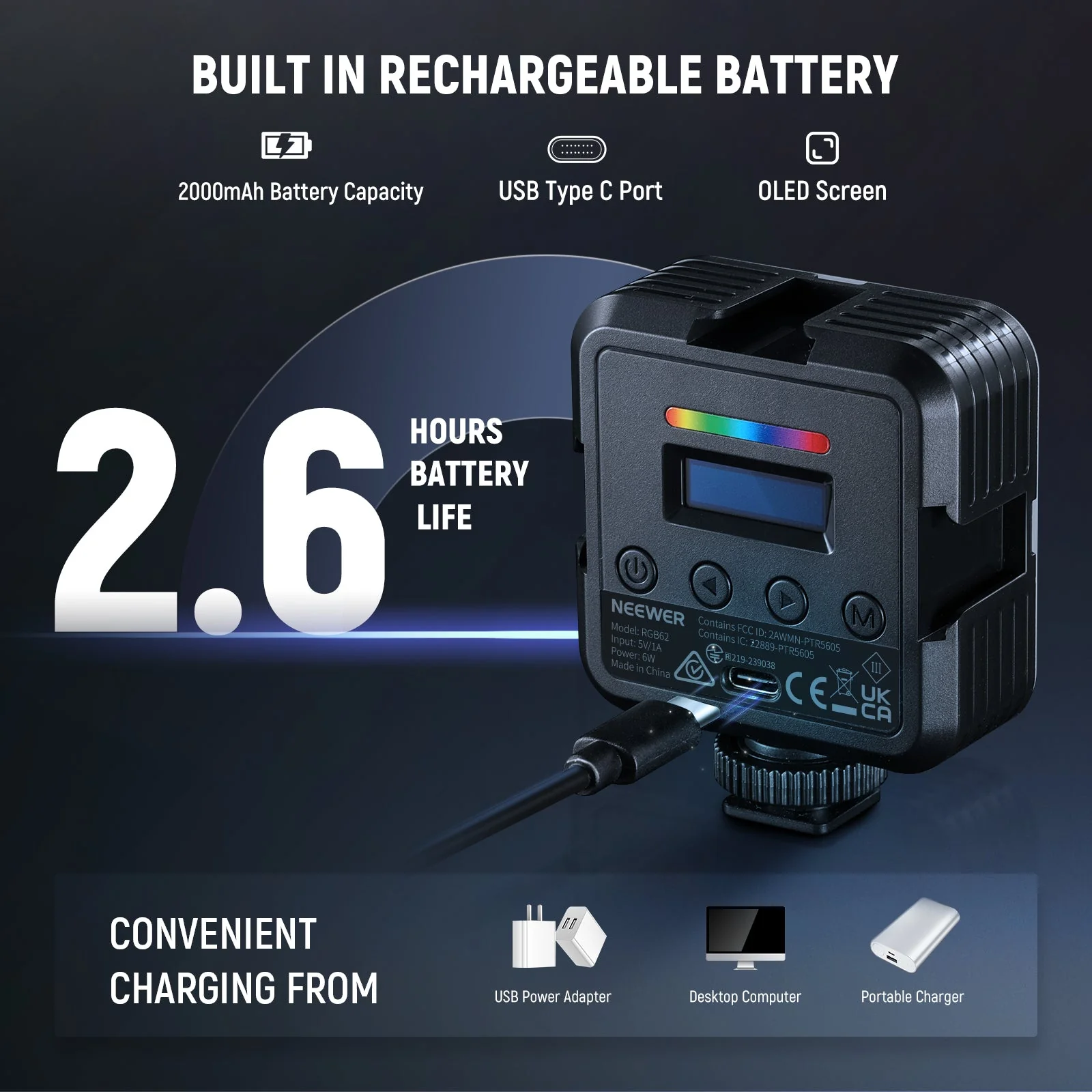 NEEWER RGB62 App Control Magnetic RGB Video Light - Image 7