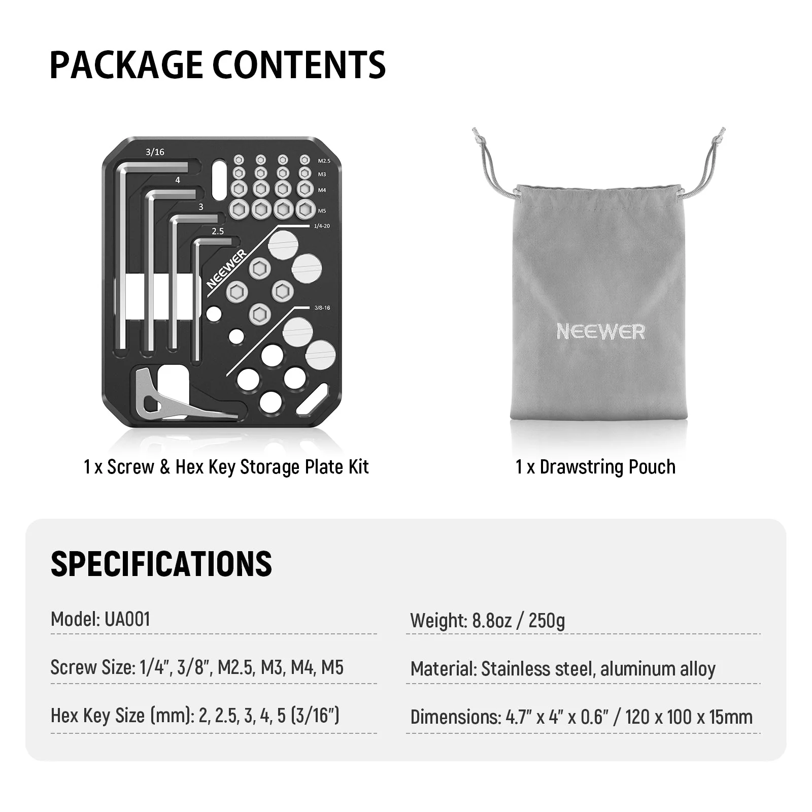 NEEWER UA001 Screws and Hex Keys Storage Plate Kit - Image 8