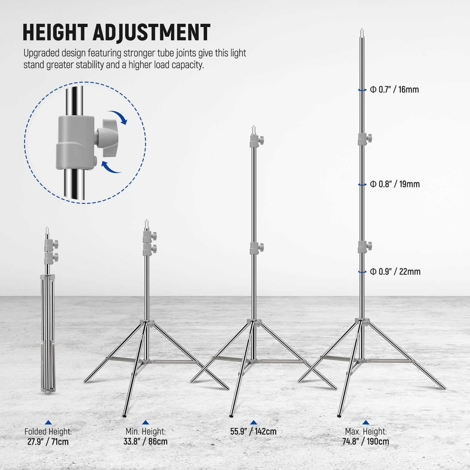 NEEWER ST-190SS Upgraded 75"/190cm Stainless Steel Light Stand - Image 3