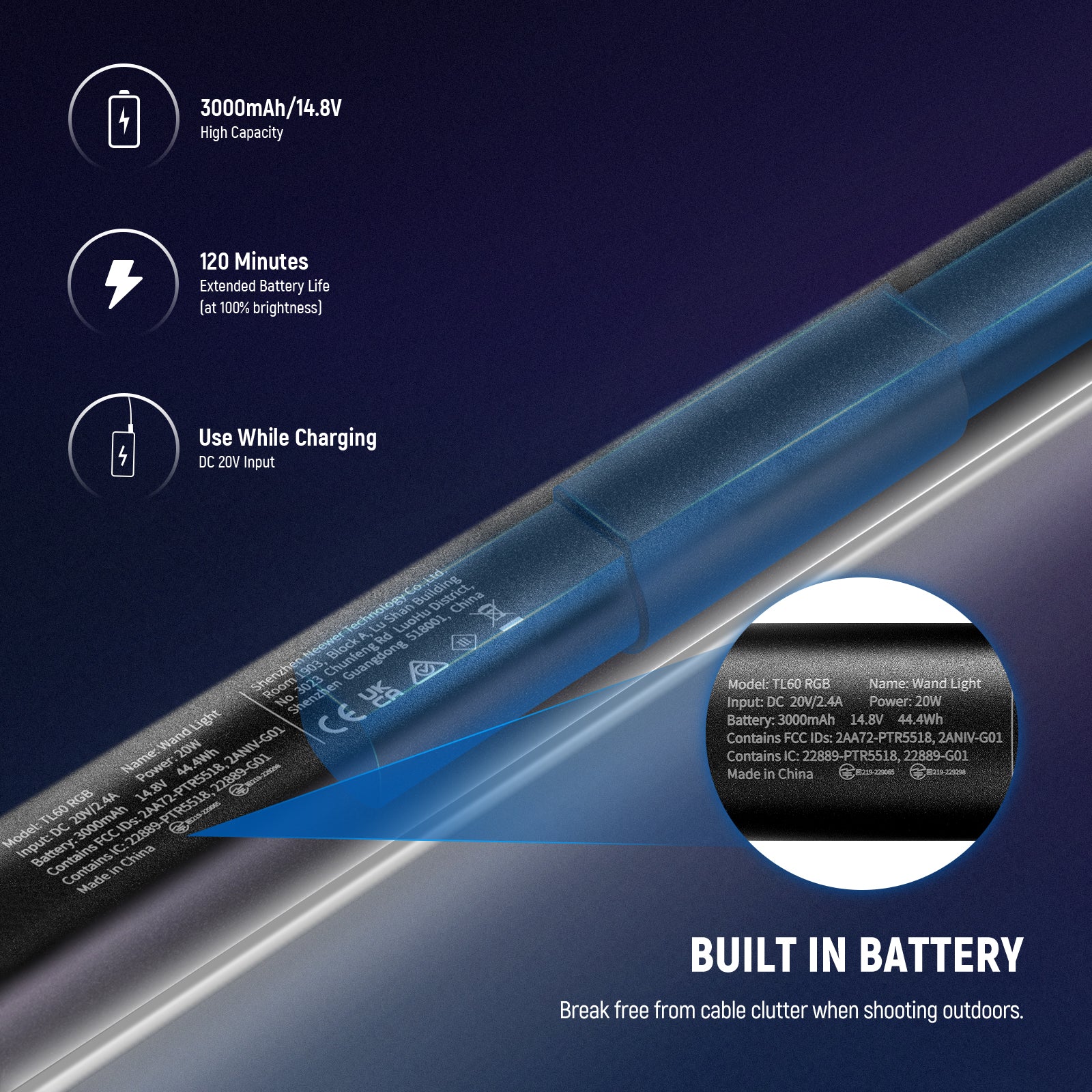 NEEWER TL60 20W RGB Tube Light Stick - Image 8