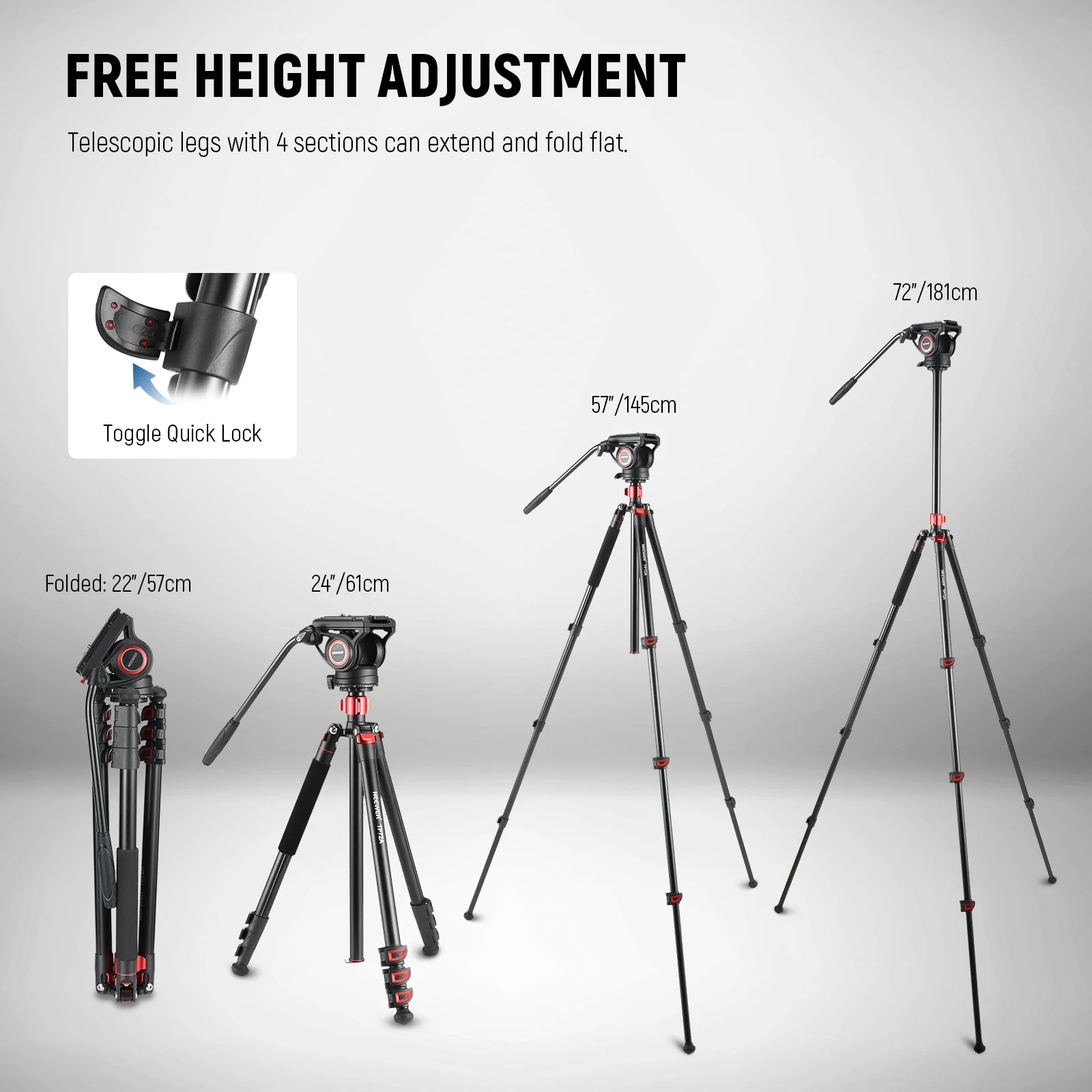 NEEWER TP72A 72" Aluminum Alloy Video Tripod Monopod with Fluid Head - Image 4