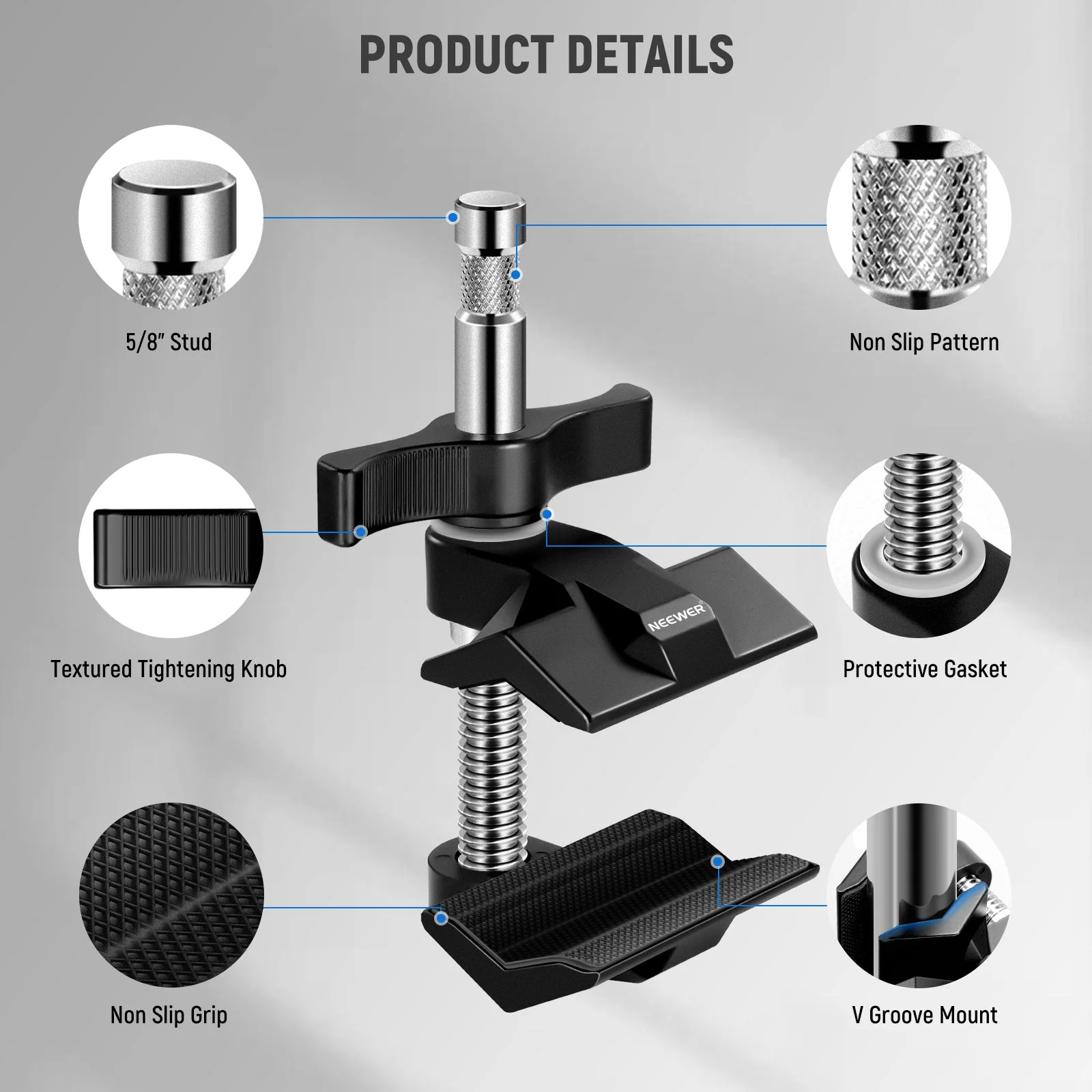 NEEWER UA015 2" End Jaw Vise Grip with 5/8" Stud - Image 4
