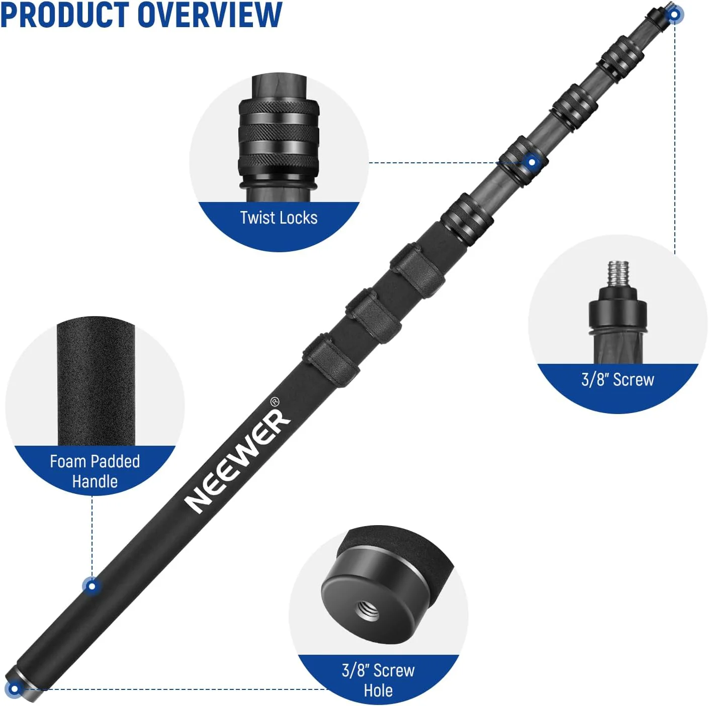 NEEWER Upgraded 9.8ft/300cm Carbon Fiber Telescopic Microphone Boom Pole - Image 14