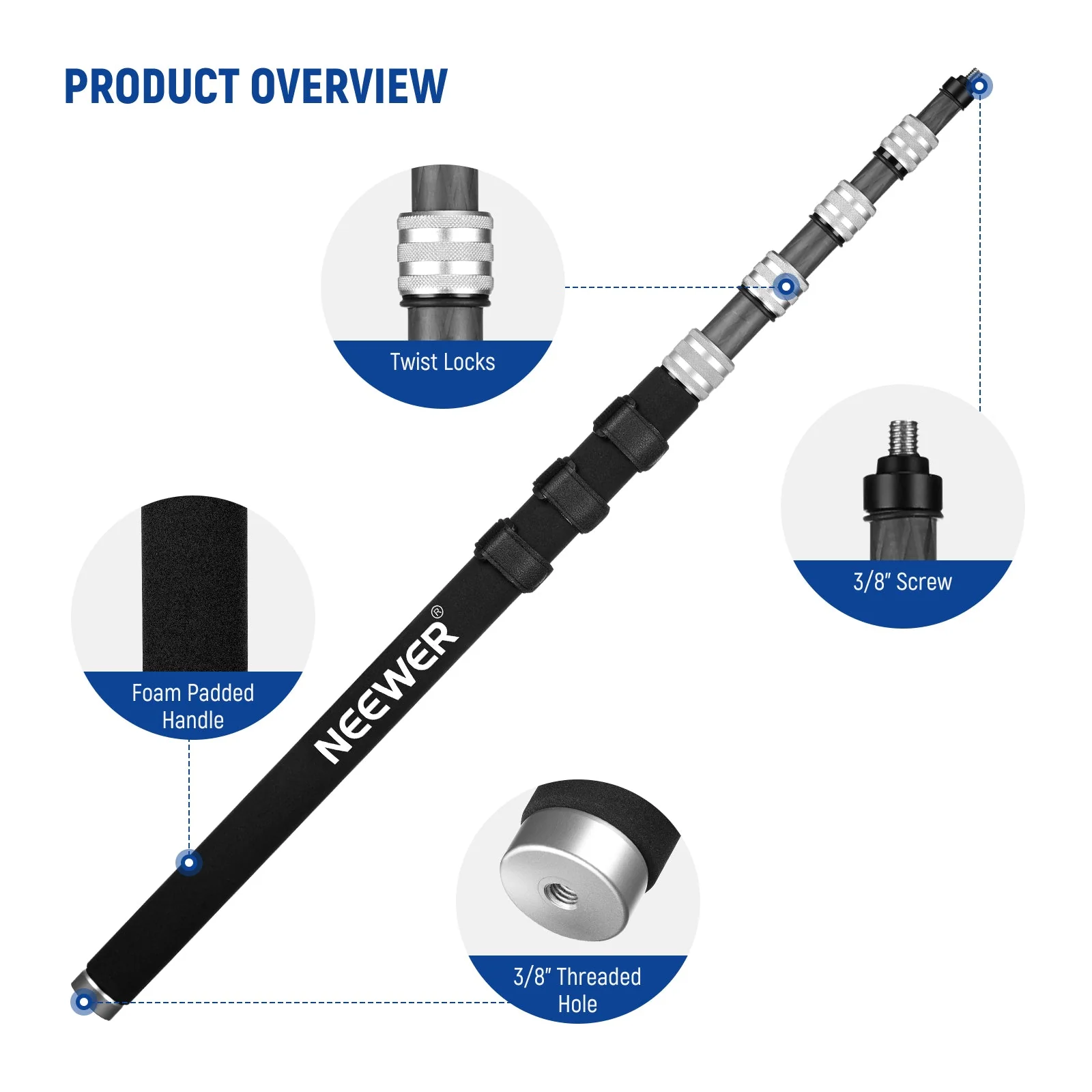 NEEWER Upgraded 9.8ft/300cm Carbon Fiber Telescopic Microphone Boom Pole - Image 6