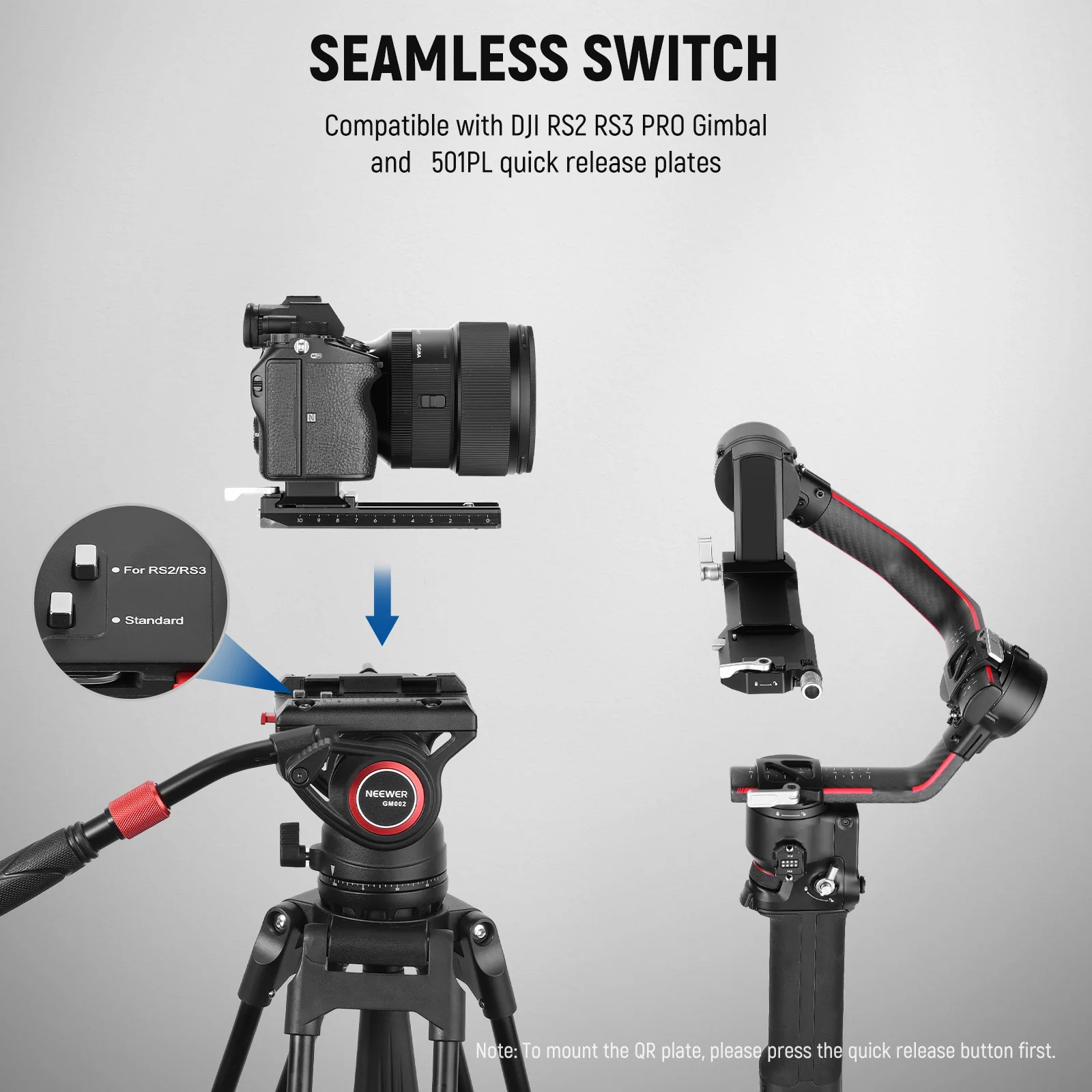 NEEWER GM002 Heavy Duty Video Tripod Fluid Head with 2 QR Modes - Image 3