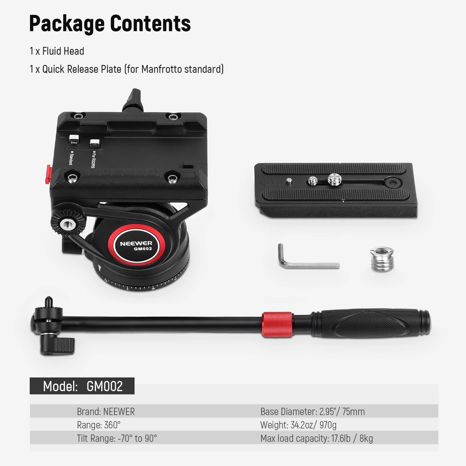 NEEWER GM002 Heavy Duty Video Tripod Fluid Head with 2 QR Modes - Image 9